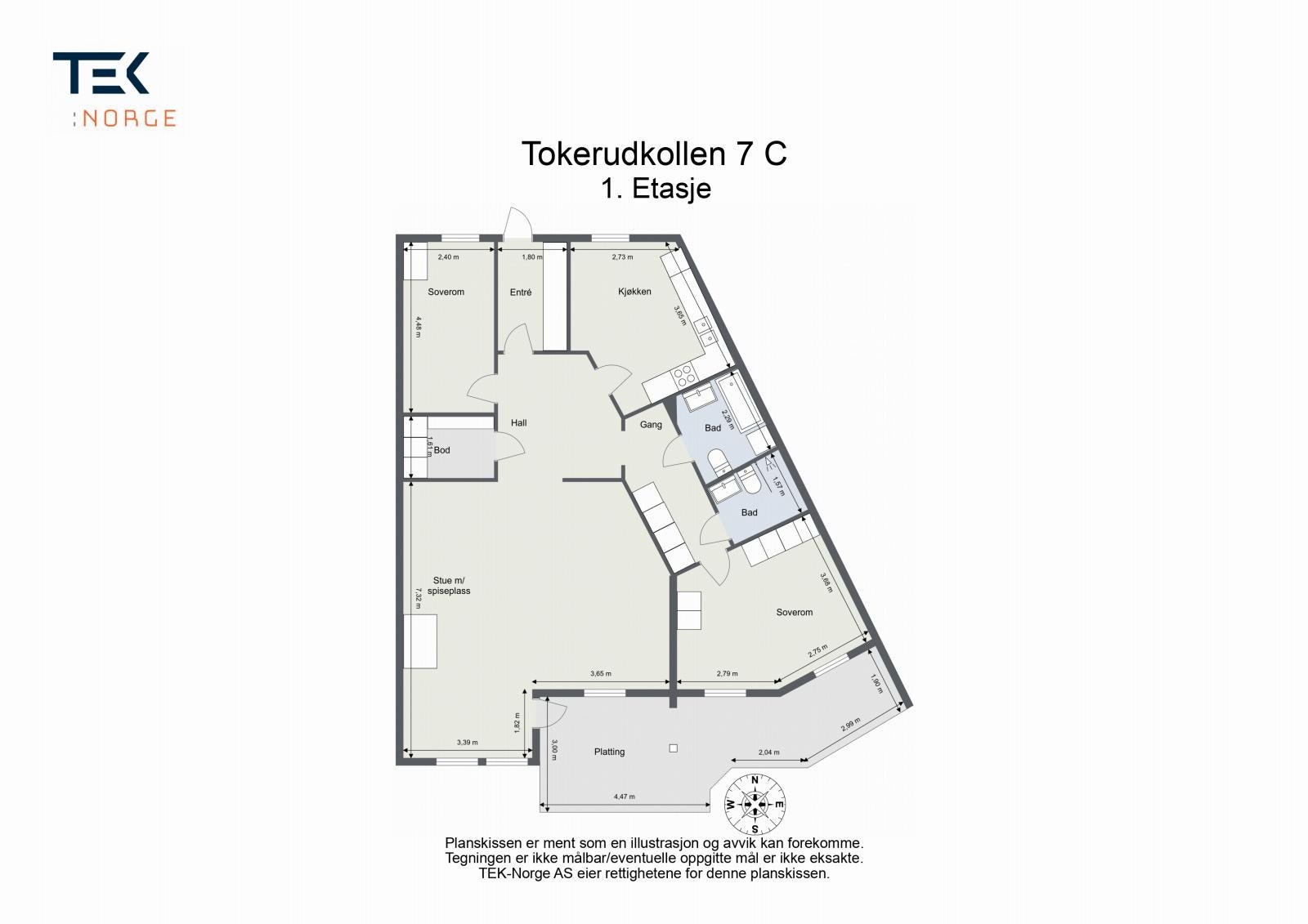 Plantegning Tokerudkollen 7 C, 1. etasje Galleribilde