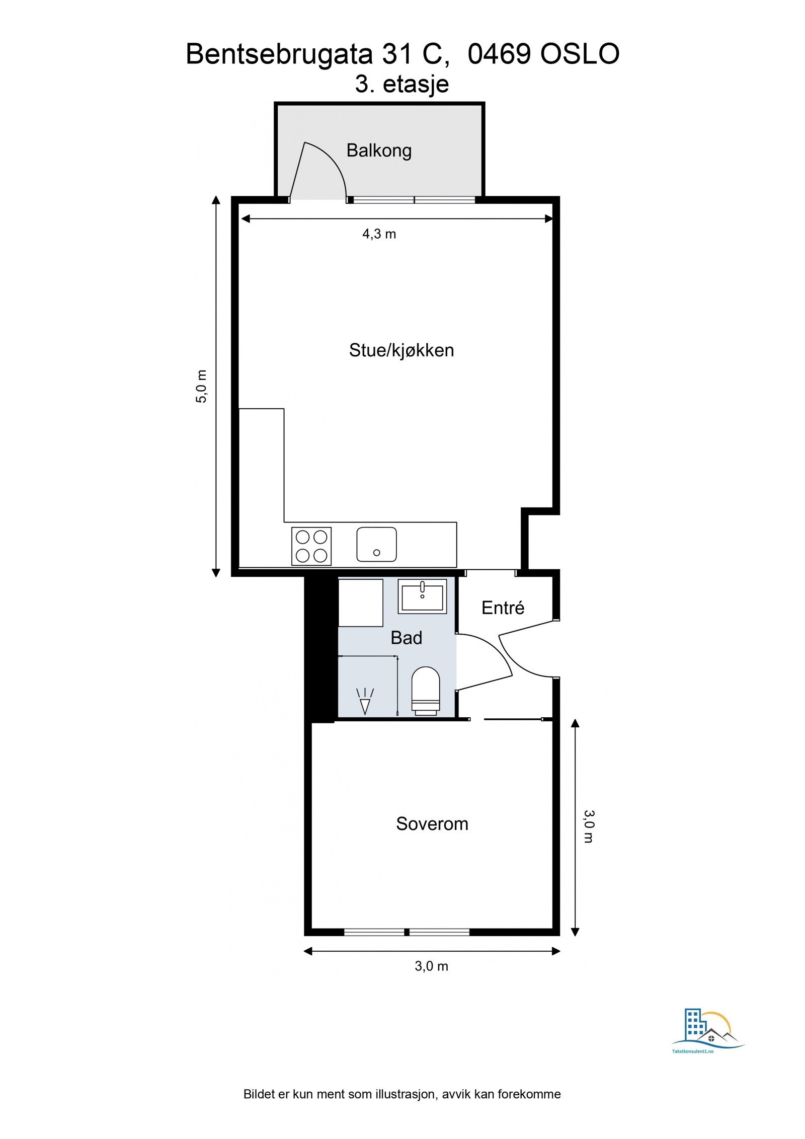 - Plantegning til orientering. I tillegg disponerer leiligheten en kjellerbod på ca. 2kvm - Galleribilde