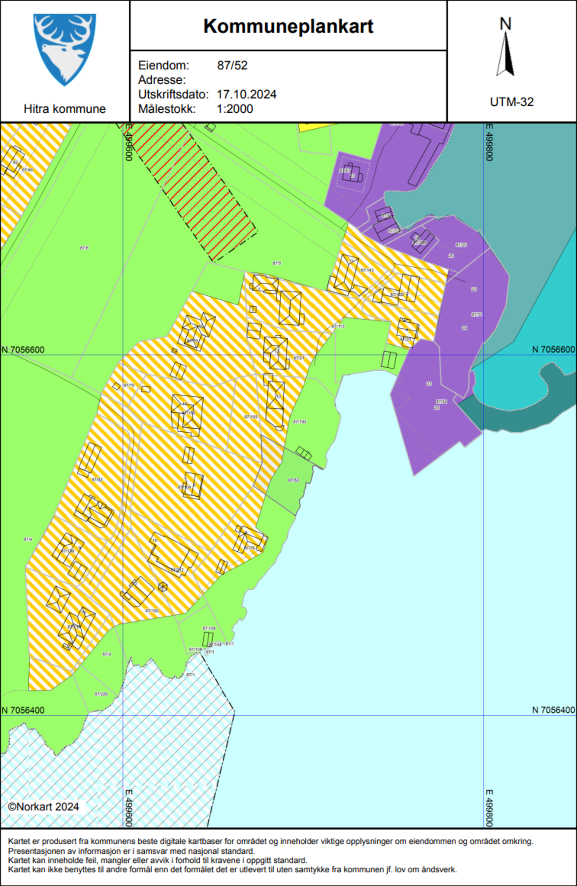 Øverste delen av tomta (ca. 300 kvm.) ligger innenfor et område som er avsatt til kombinert bebyggelse- og anleggsformål. Det er samme formål som boligmassen rundt ligger i. Galleribilde