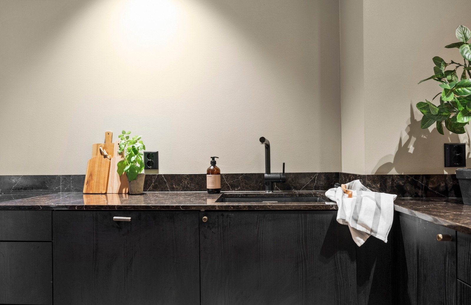 Stekeovn fra AEG med WiFi, platetopp fra Tesla/Eico med integrert ventilator, AEG oppvaskmaskin og kjøleskap med fryser fra AEG. Galleribilde