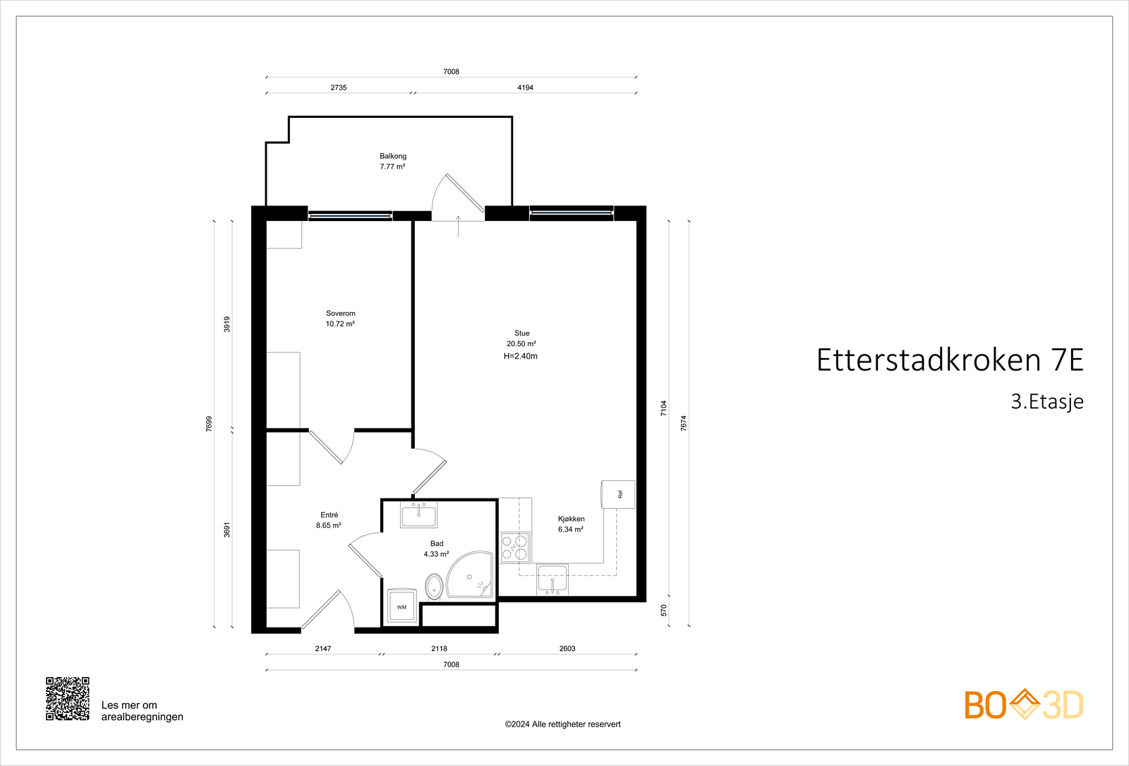 Plantegning - Leiligheten har en fin beliggenhet i 3. etasje. Galleribilde