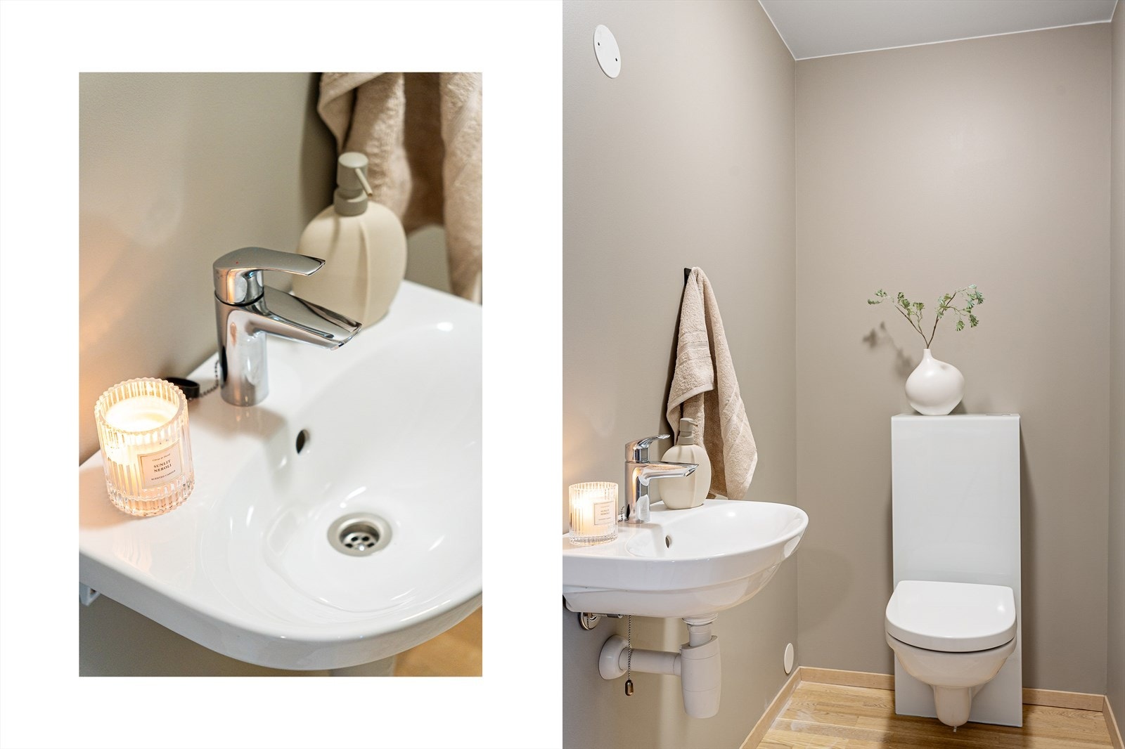 Praktisk separat toalettrom med servant og vegghengt toalett Galleribilde