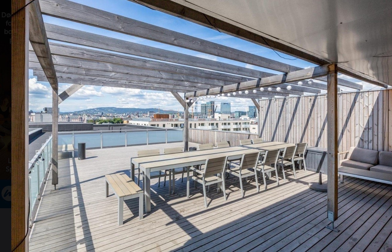 Nyt sommeren på Sørenga. Felles takterrasse med fantastiske solforhold. Galleribilde