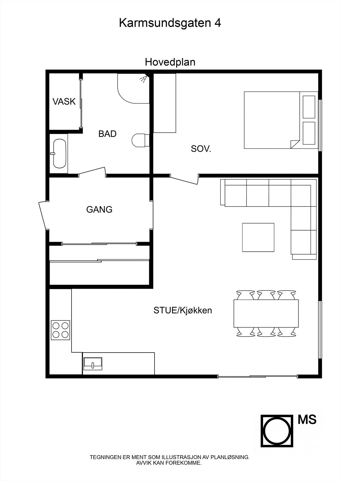 Floorplan letterhead - Karmsundsgaten 4 - Hovedplan - 2D Floor Plan Galleribilde