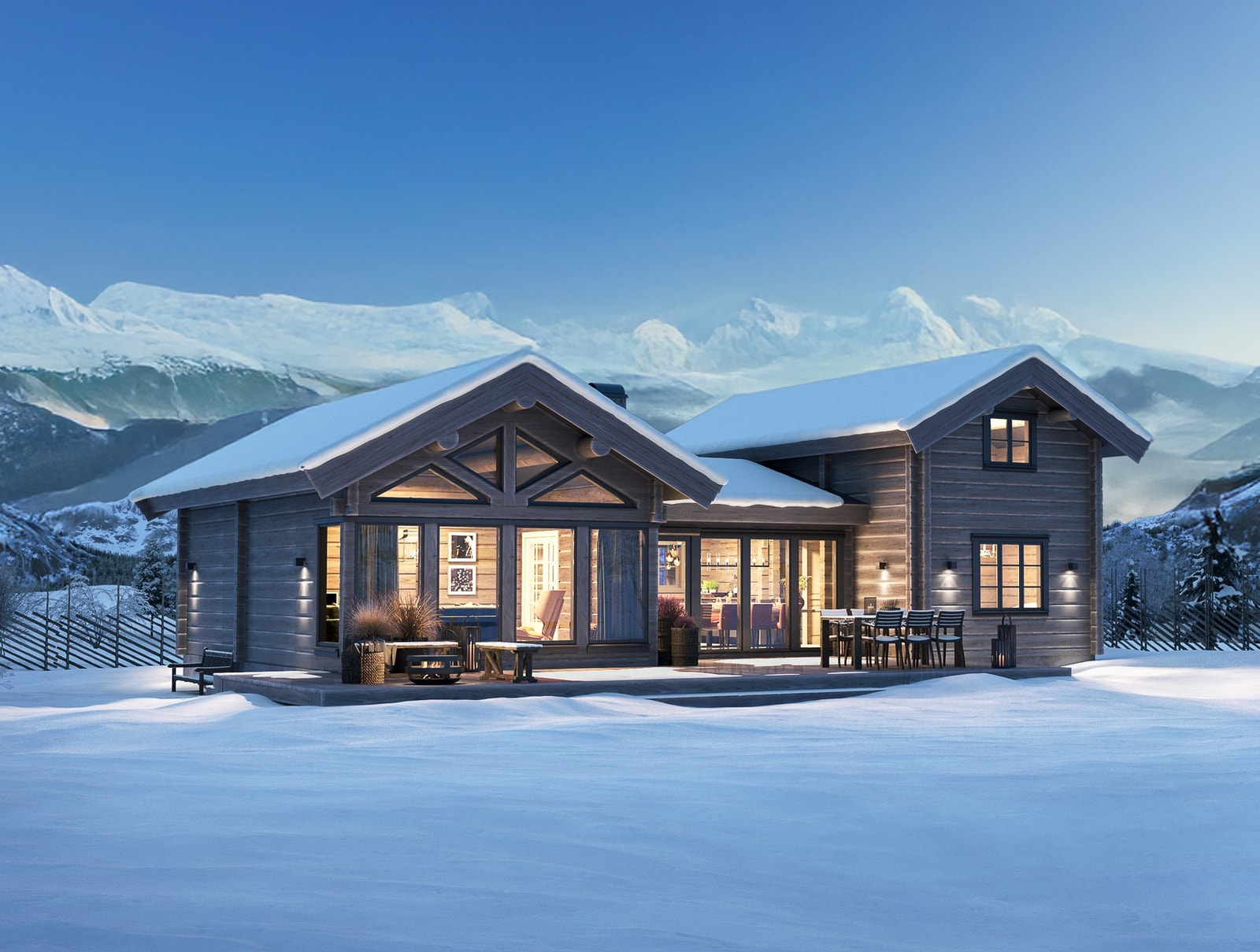 Andor, en eksklusiv laftet hytte i moderne design. Illustrasjon Galleribilde