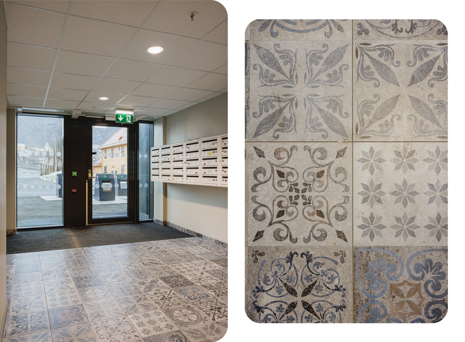 Inngangspartiet er flott dekorert med mosaikkfliser. Galleribilde