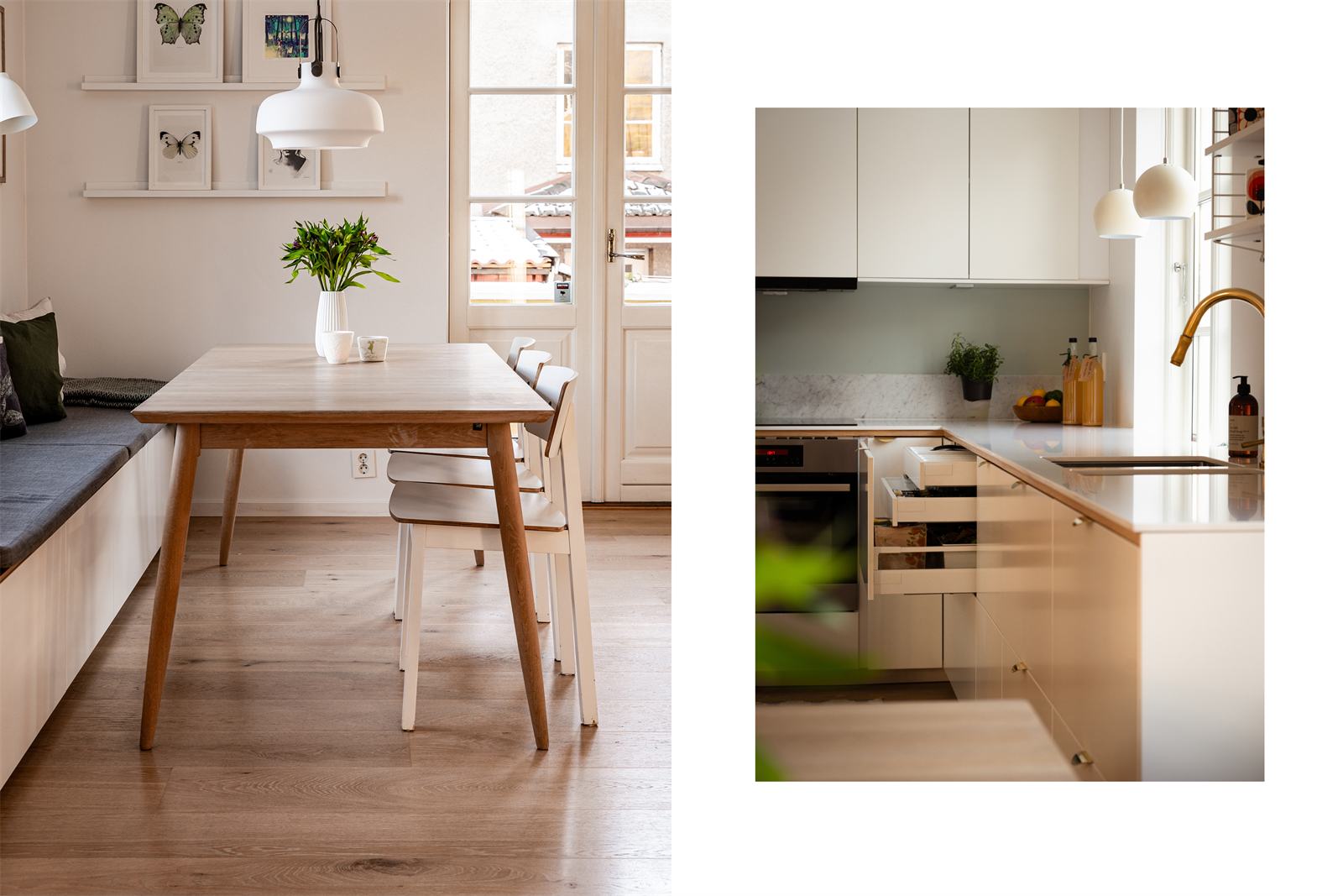 Kjøkkenet er utstyrt med induksjonstopp, innebygd stekeovn og integrert oppvaskmaskin, samt kjøleskap/fryser. Galleribilde