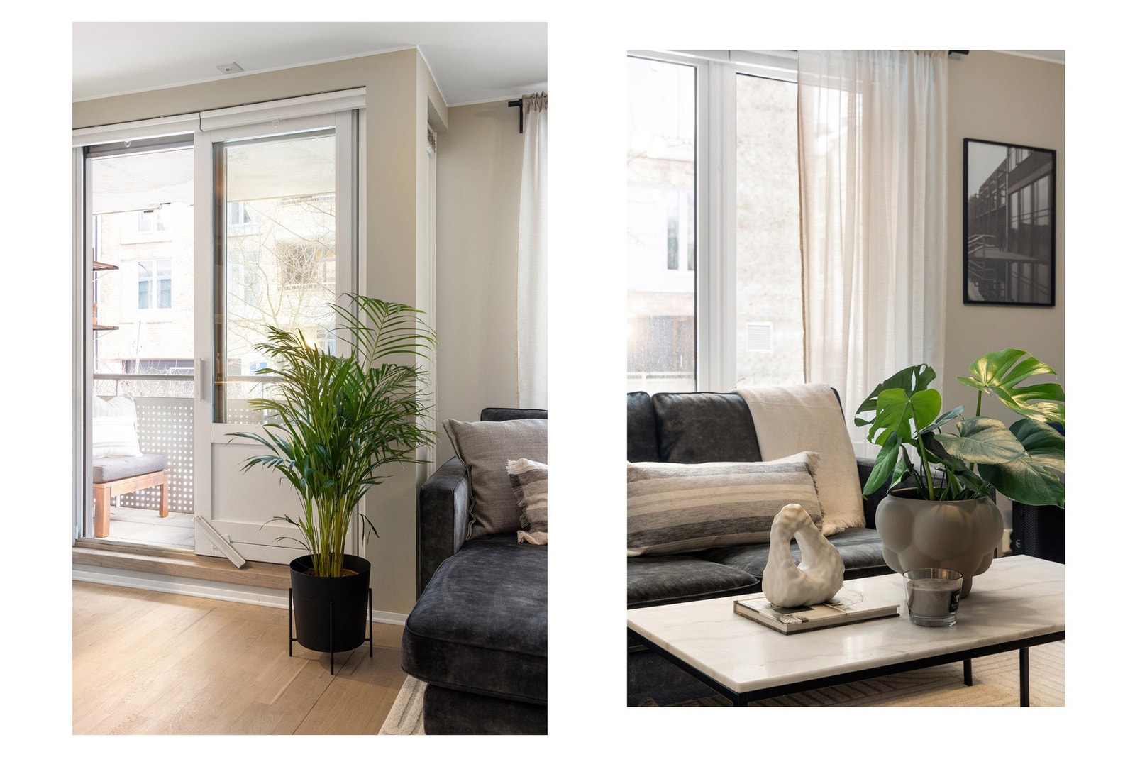 En hel vegg med vinduer sikrer gode lysforhold i hele boligen. Galleribilde