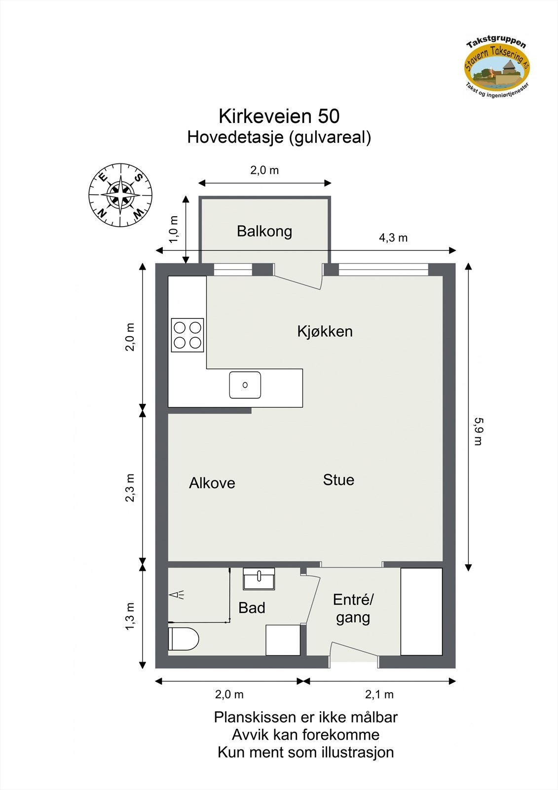 Plantegning. I tillegg disponerer leiligheten en loftsbod på 2m². Galleribilde