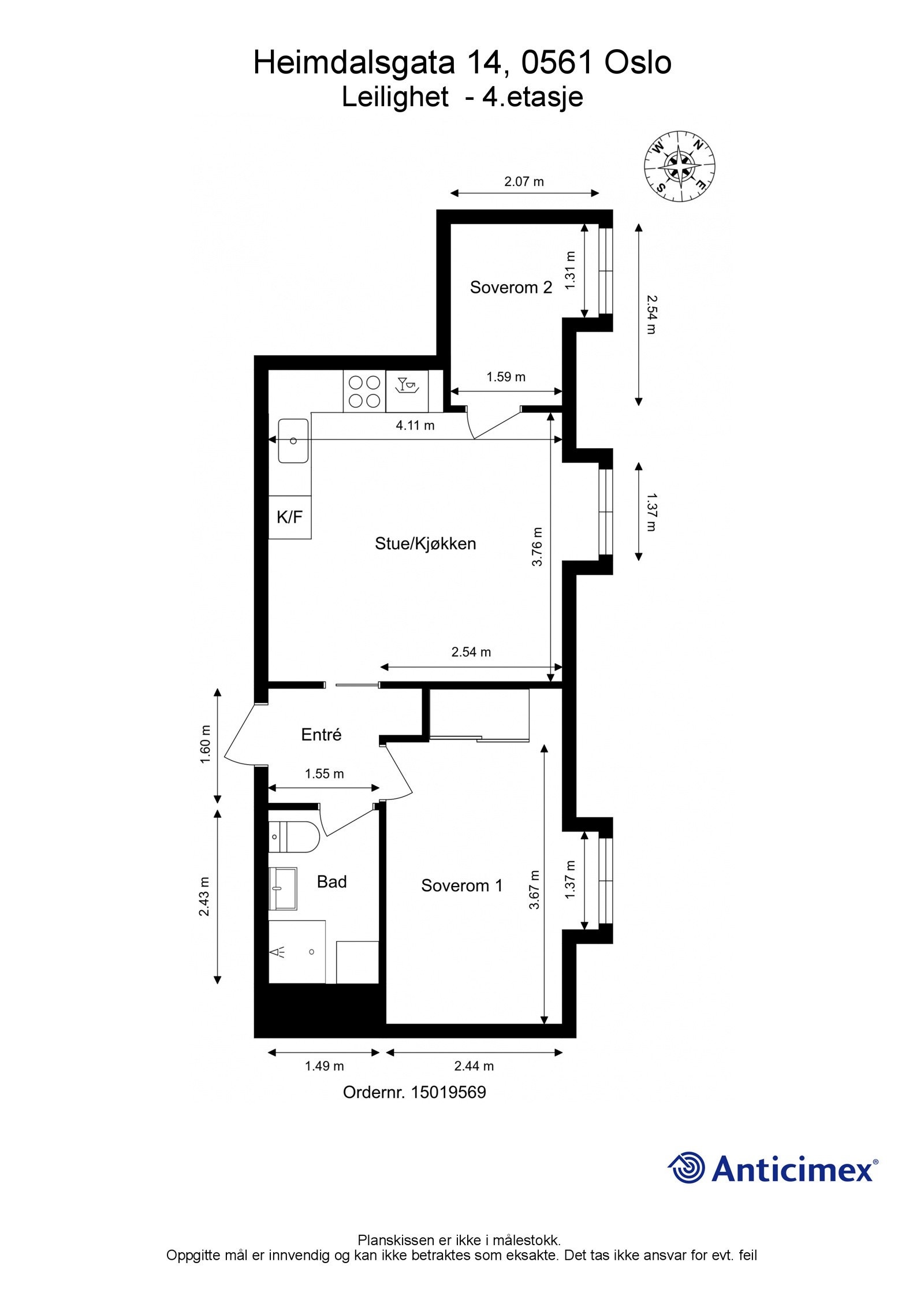 Plantegning 4. etg. Leiligheten er utrolig areal effektiv, god takhøyde og fremstår romslig Galleribilde