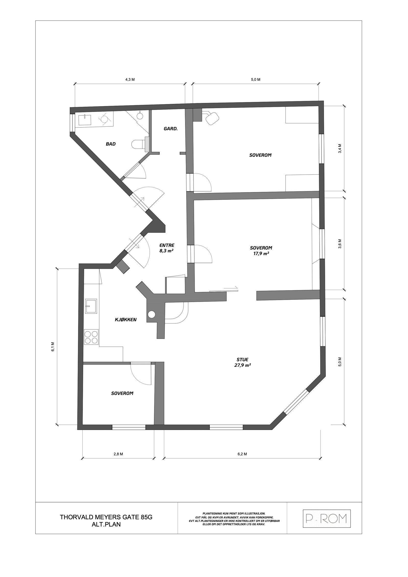 Planløsning med 3 soverom! , for deg som vil ha romfølelse men et rom til. Det er også mulighet for fullstendig utleie og kollektivløsning med enda flere rom! Kjøper overtar ansvar for gjennomføring og godkjennelse hos plan & bygg, samt sameie* Galleribilde