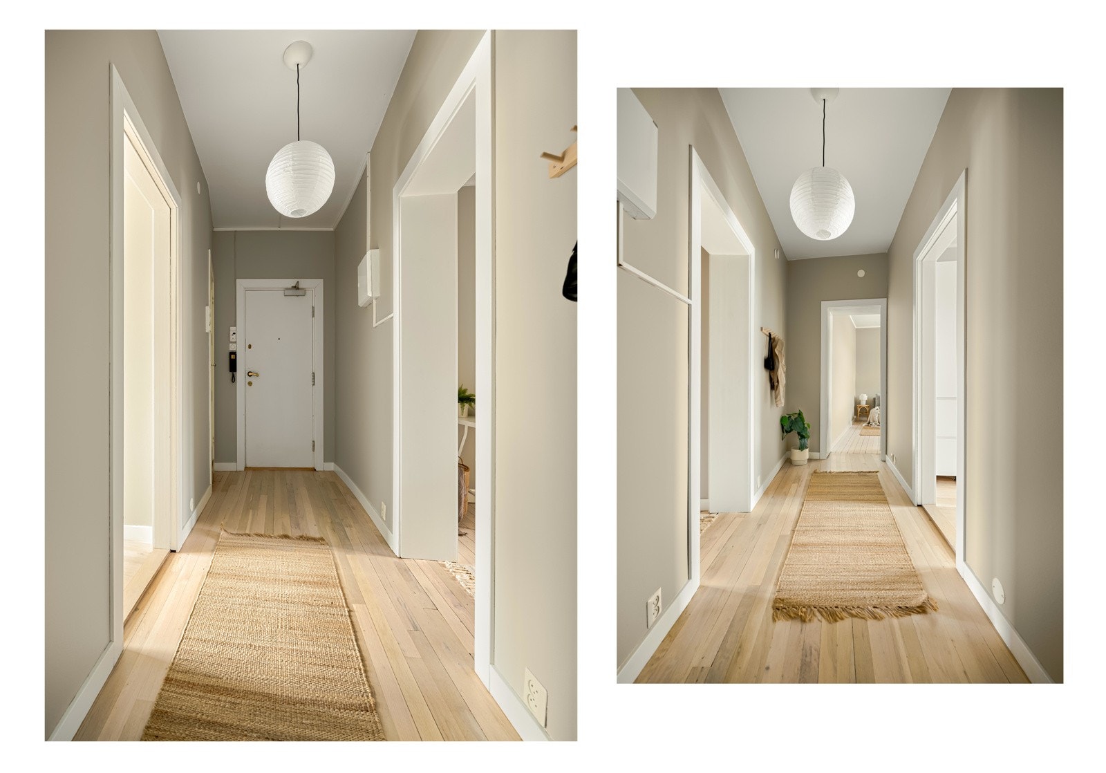 Stor og innbydende entré/gang med brann- og lydklassifisert entredør (B30). Galleribilde