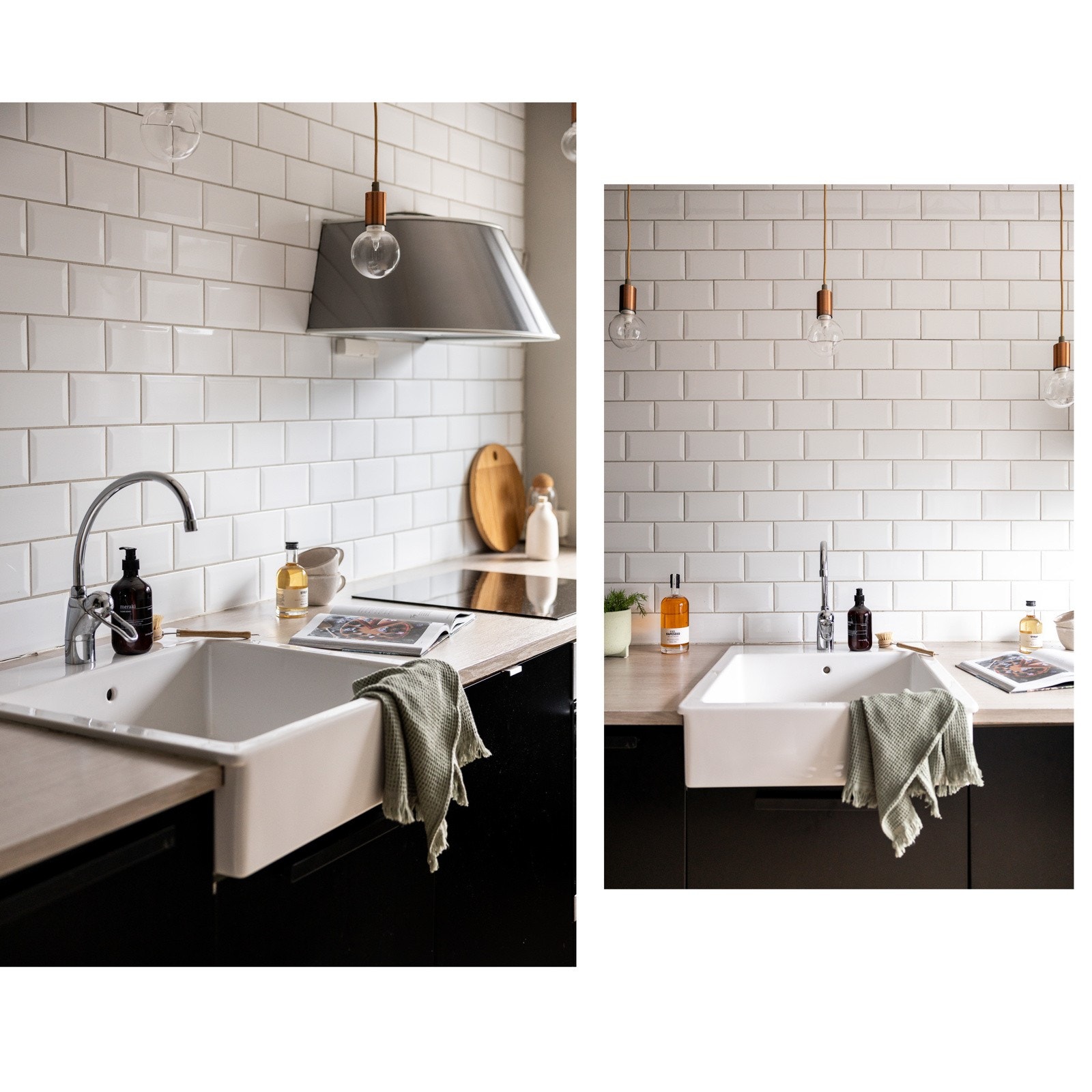 Over kjøkkenbenken er det flislagt med klassiske, hvite subwayfliser. Galleribilde