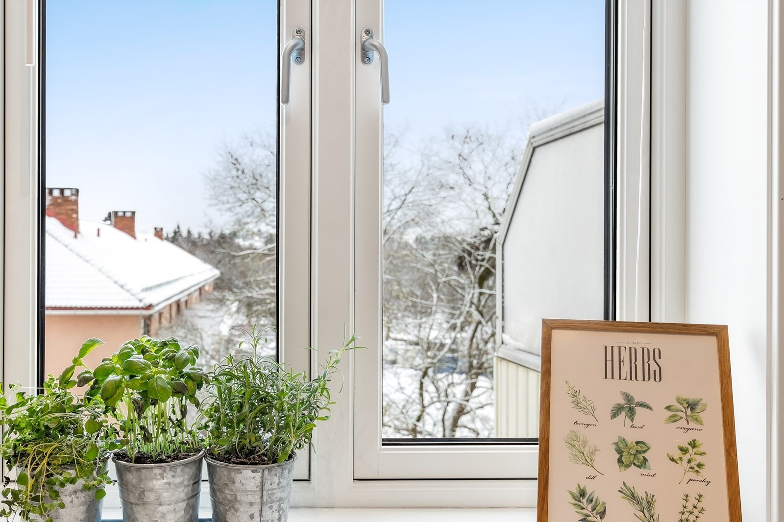 Vinduskarm på kjøkkenet egnet for urter. Galleribilde