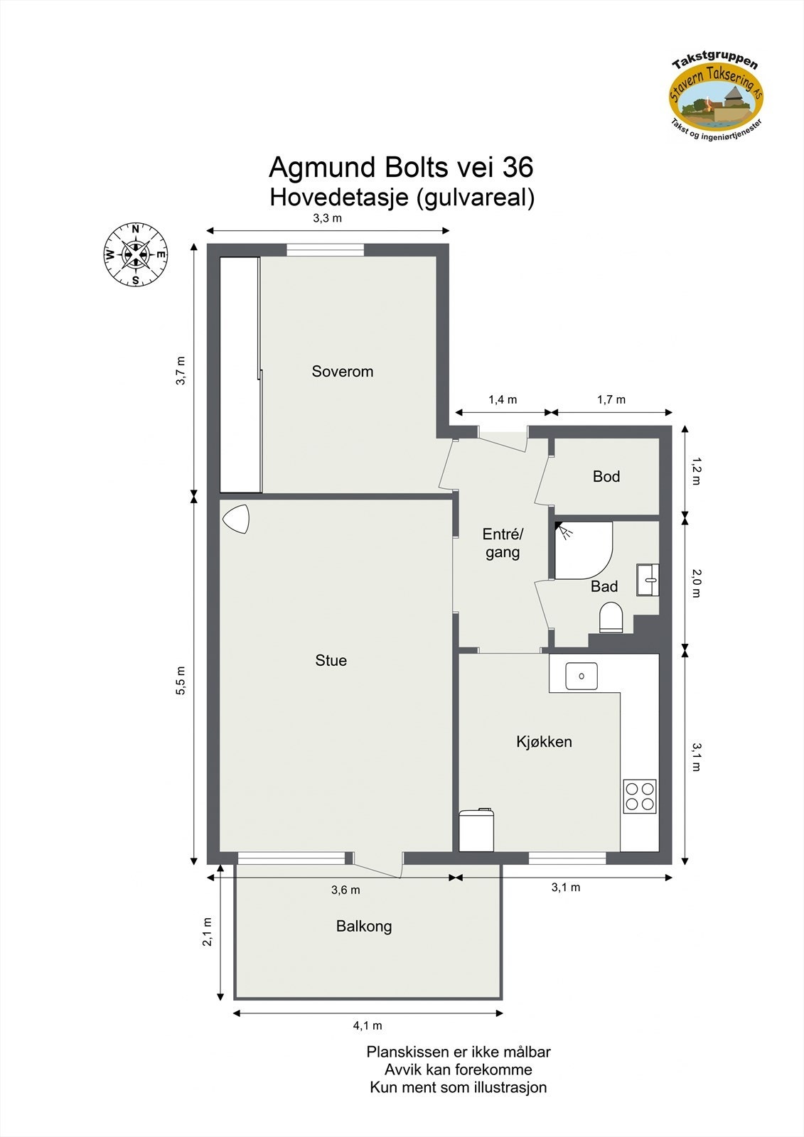 Leiligheten har ett soverom, stue, kjøkken og balkong. Galleribilde