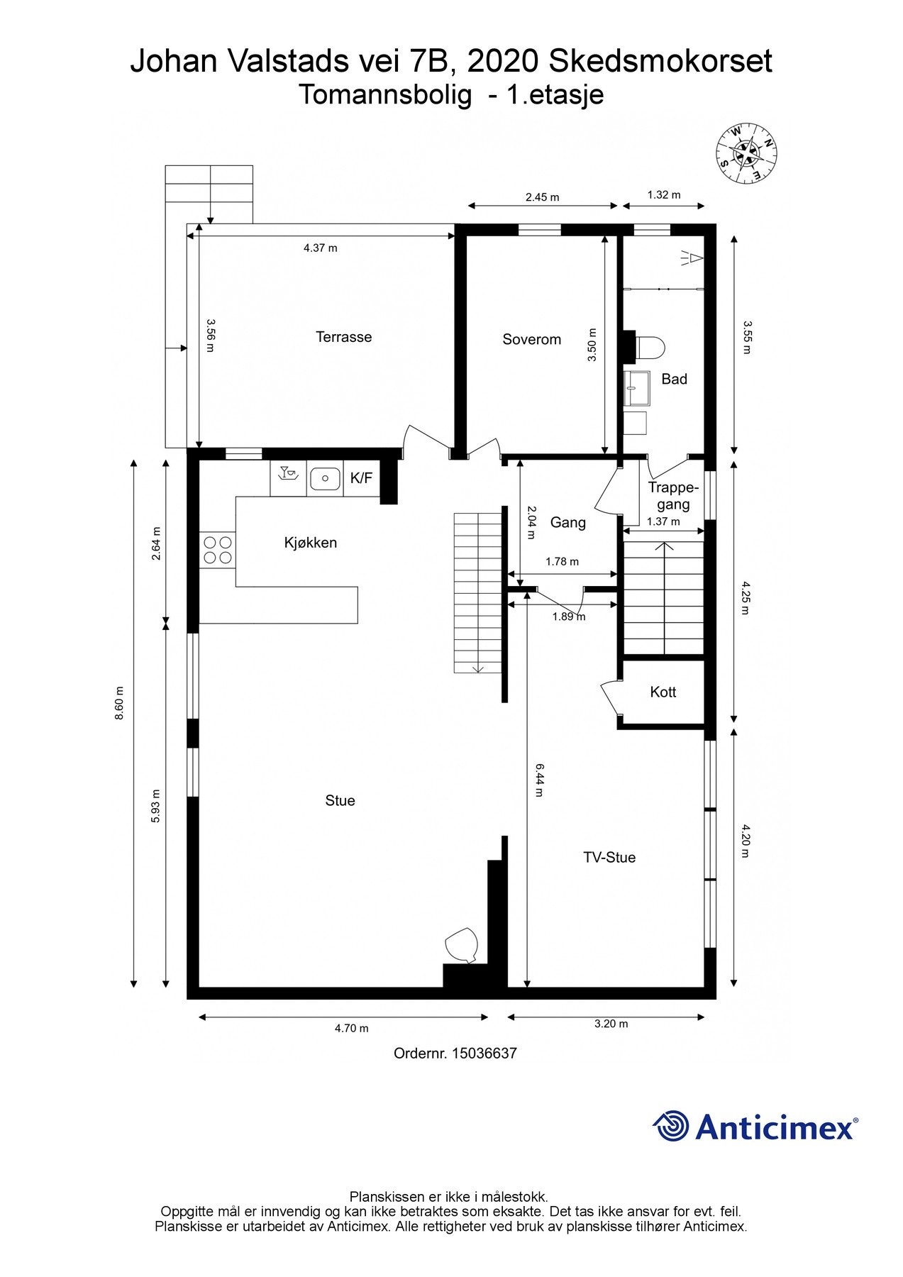 Planskisse hovedetasje. Her får man en smart utforming av rom og sosiale soner. Galleribilde