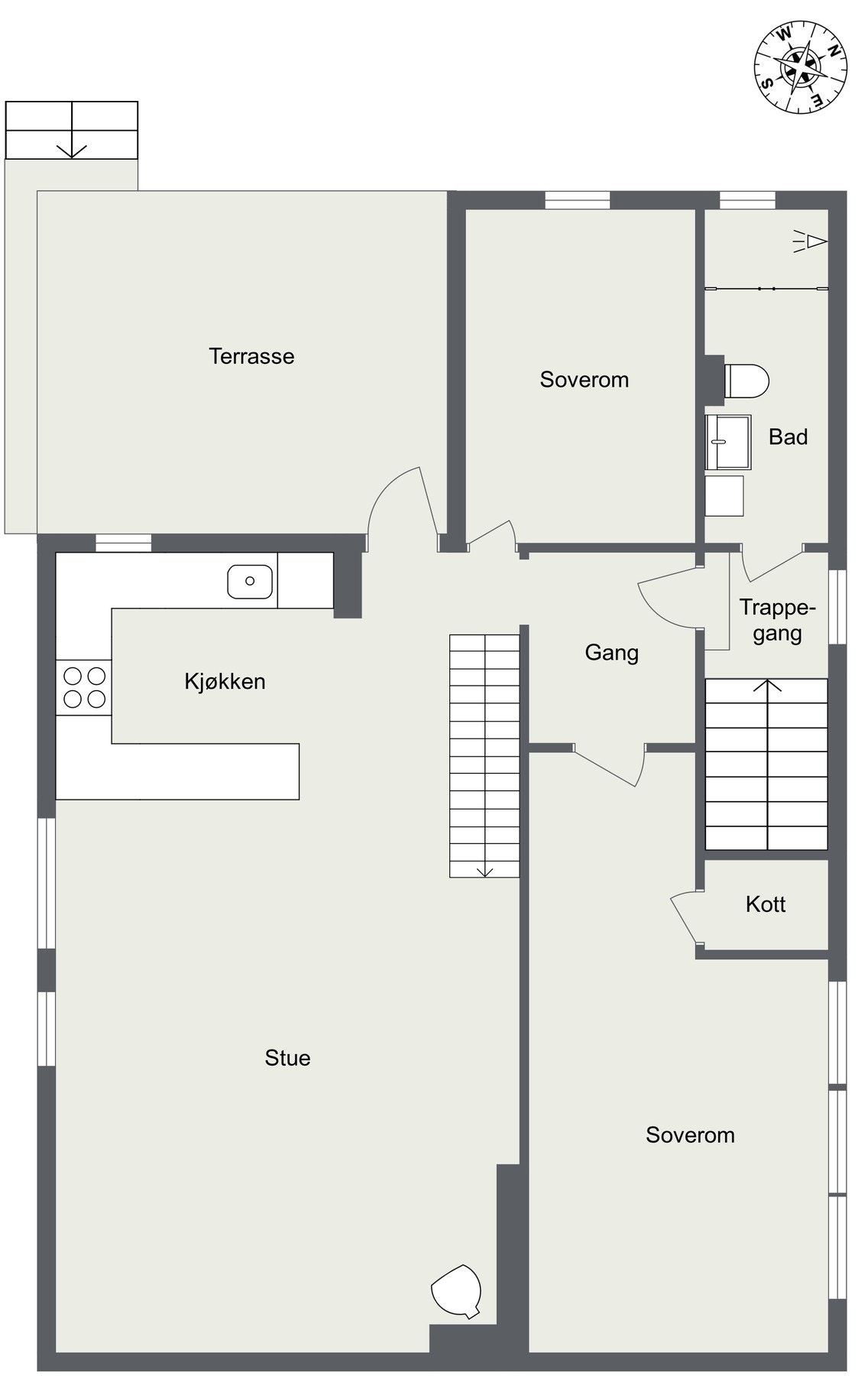 Alternativ plantegning. Der det i dag er TV-stue er det mulighet for å etablere et ekstra, romslig soverom. Her vil hele familien få god plass og trives! Galleribilde