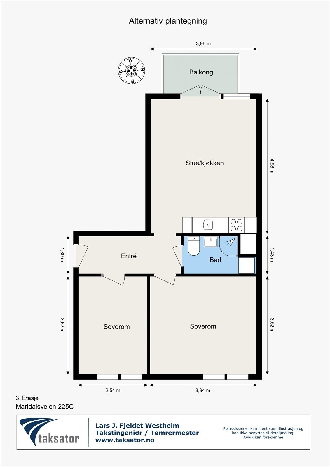 Alternativ plantegning. *Det kan være mulighet for å flytte kjøkken ut i stue og laget et soverom hvor kjøkkenet er i dag. Dette må kjøper selv stå til ansvar for, og eventuelle endringer er søknadspliktig til styret. Galleribilde