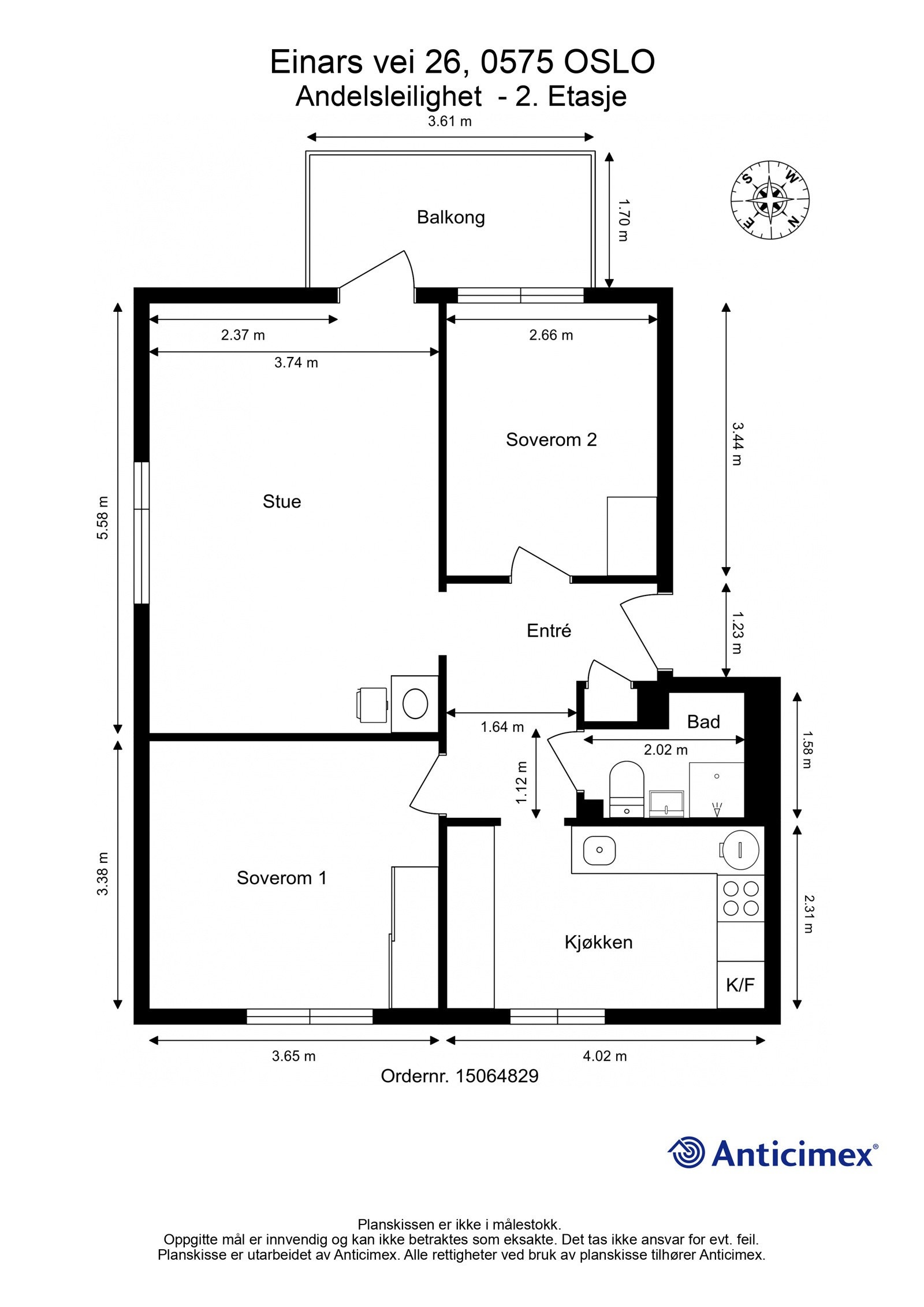 Innhold: Entré, stue, kjøkken, 2 soverom og bad. Galleribilde