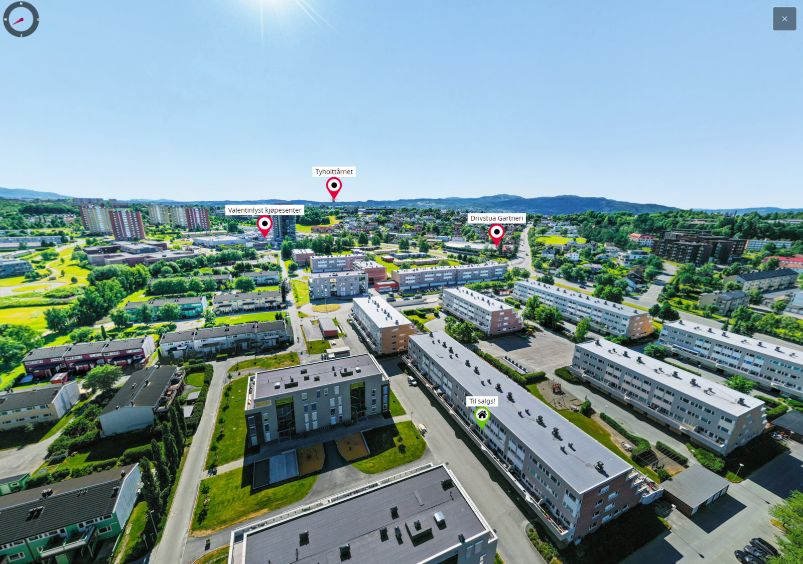 Klikk på "360-visning" - ikonet nedenfor og gjør deg kjent med nærområdet. Galleribilde