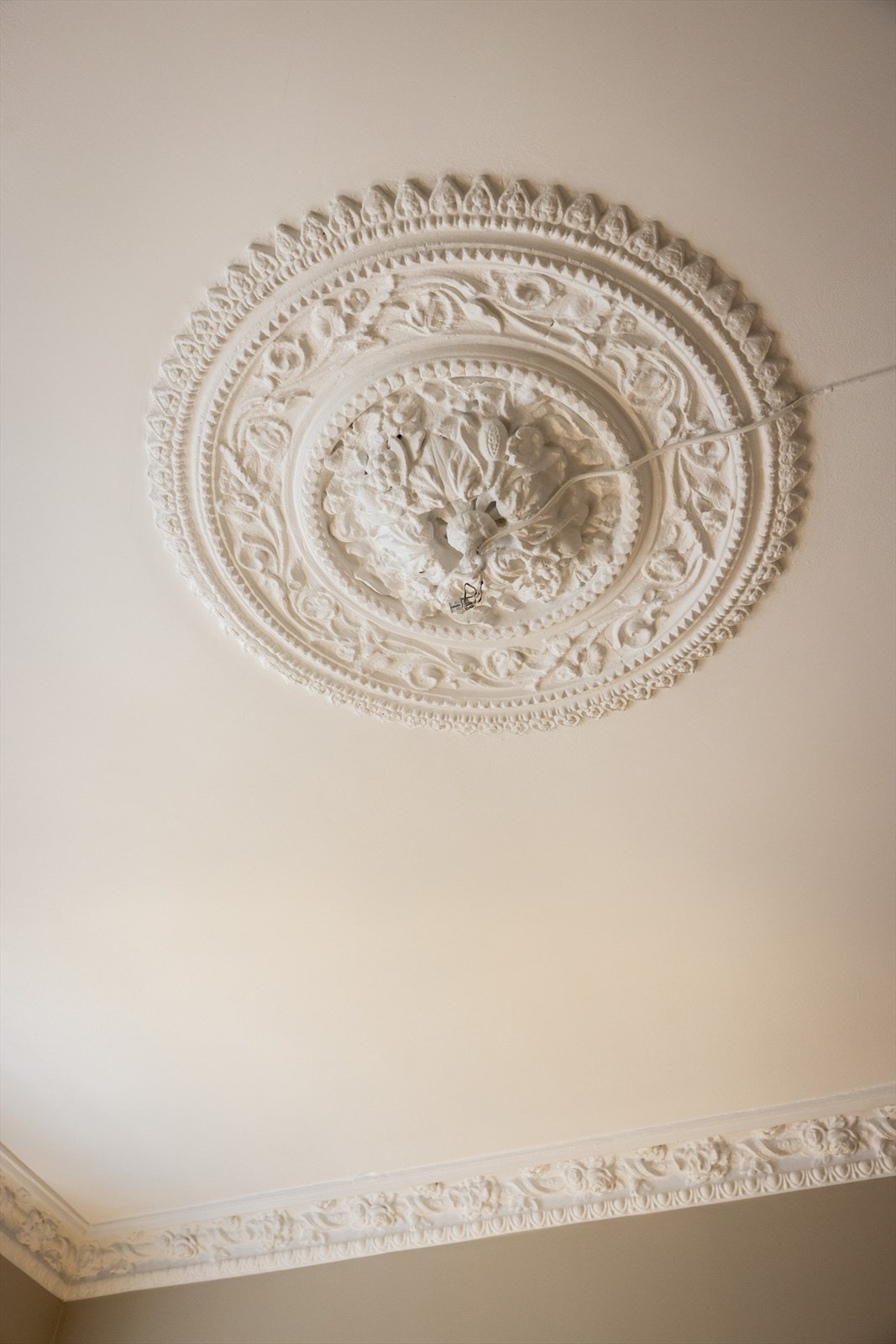 De flotte, klassiske detaljene med rosett og stukkatur er godt bevart. Galleribilde