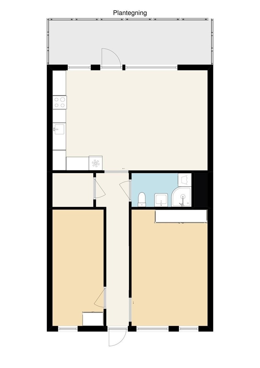 Plantegning. Leiligheten disponerer i tillegg kjellerbod på 5,3 m². Galleribilde
