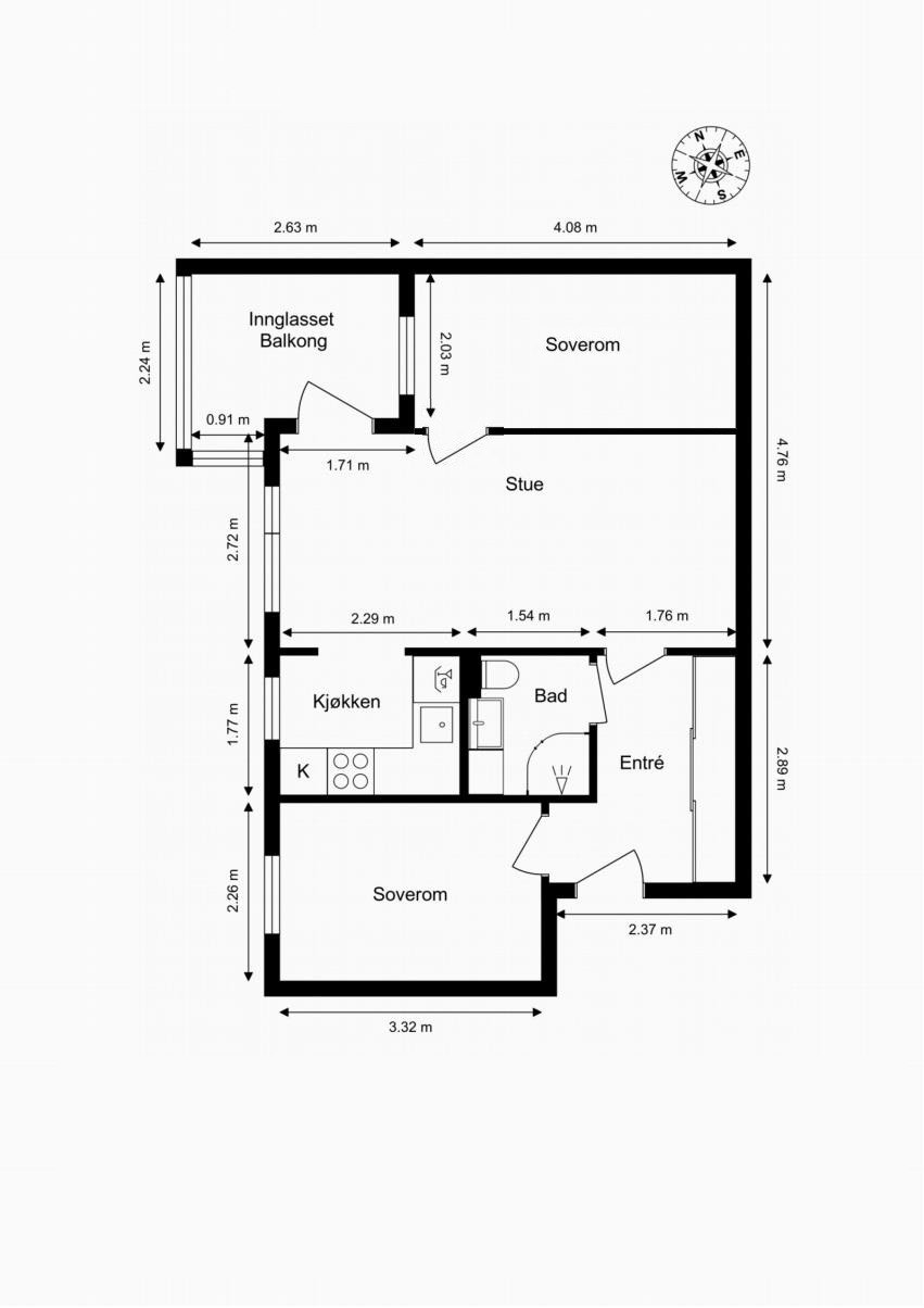 Dette er en alternativ planskisse, hvor man kan innrede stuen med et ekstra soverom. Megler tar forbehold om søknad til styre eller bygningsmyndigheter. Galleribilde