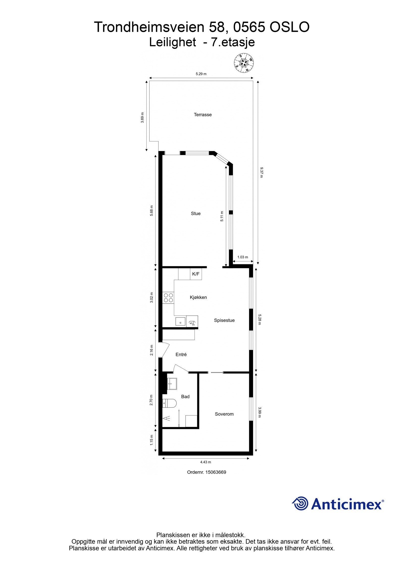 Plantegning med mål. Galleribilde