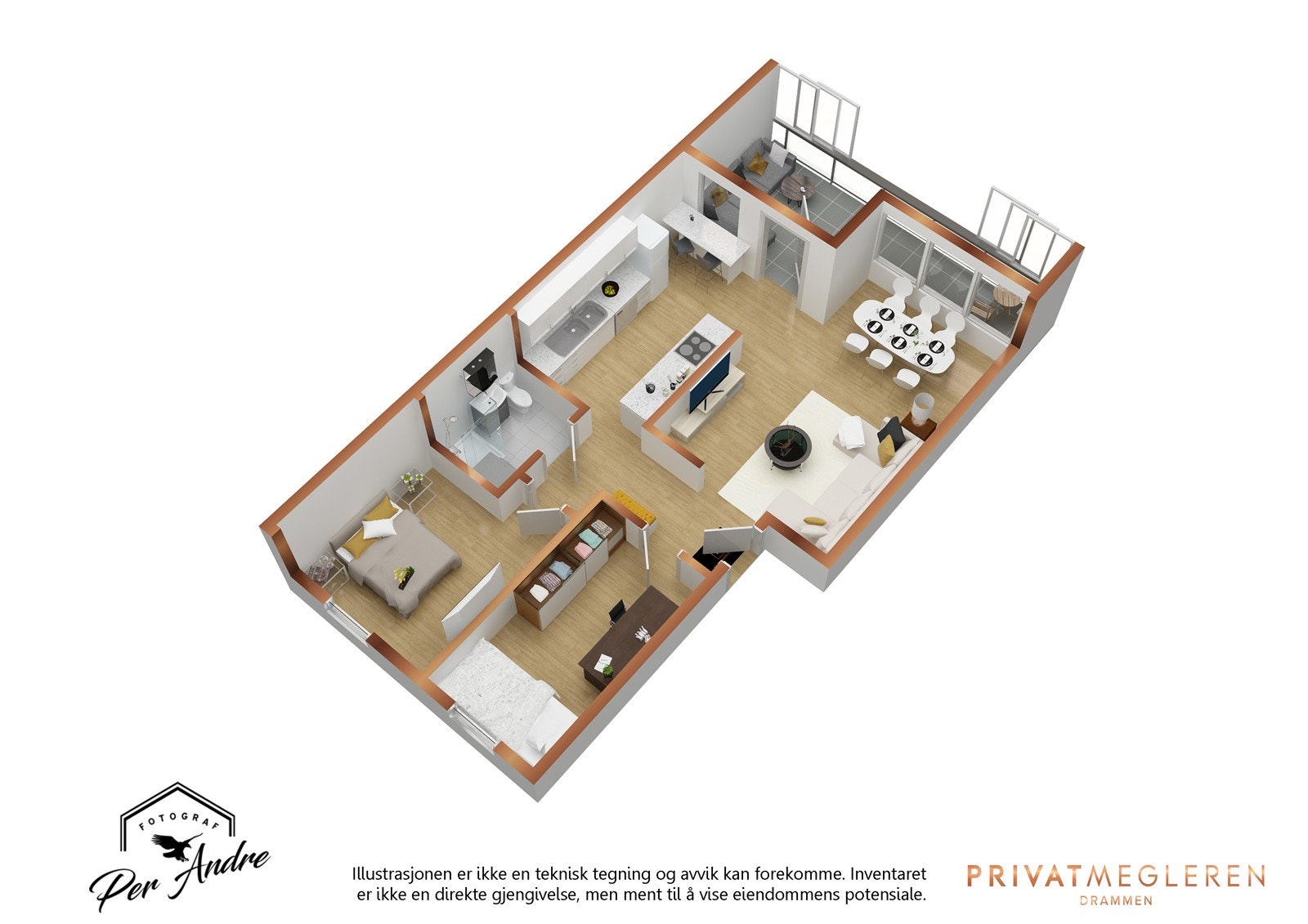 Plantegning 3.etasje 3D. Galleribilde