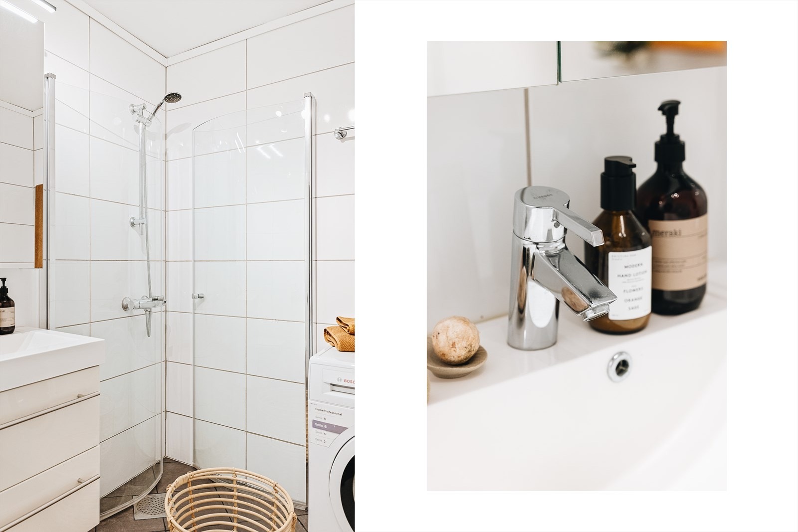 - På badet er det toalett, benkeskap med servant, dusjhjørne (dusjdører fra 2023 utført av fagfolk) og opplegg for vaskemaskin - Galleribilde