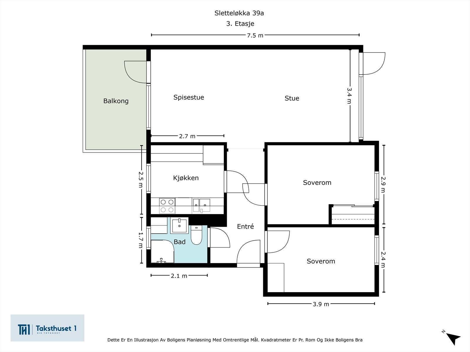 Sletteløkka 39A - Plantegning m/mål - Shan Konesalingam Galleribilde