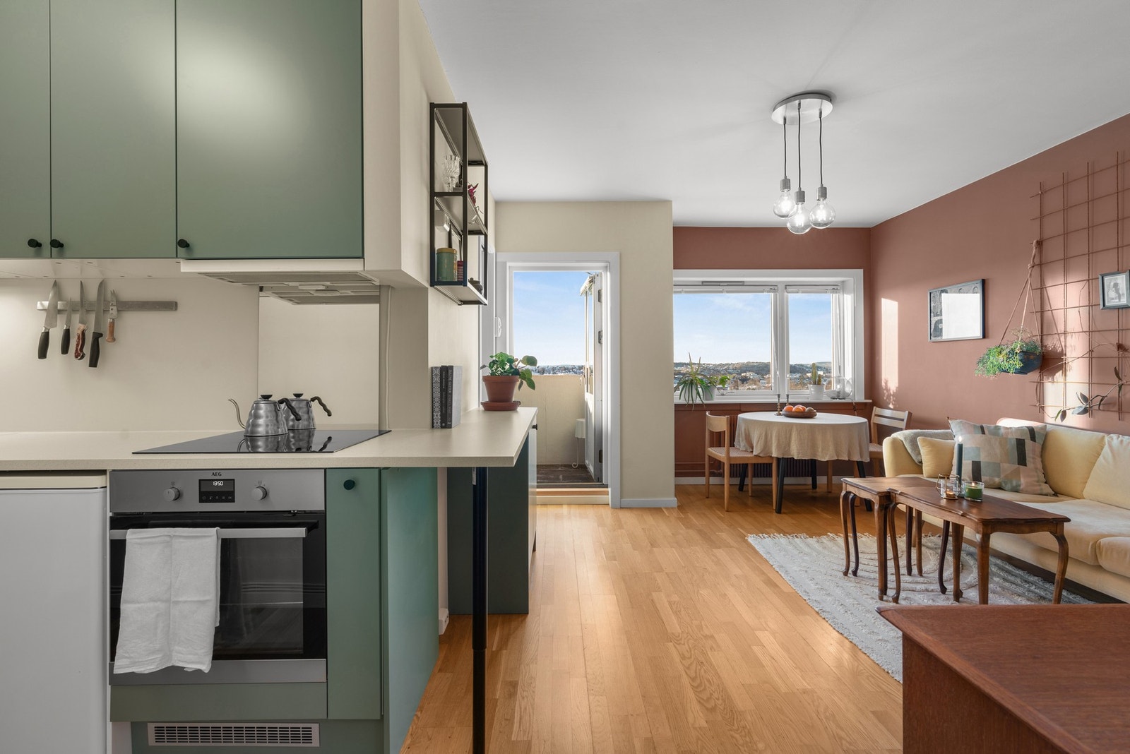 Kjøkkenet har integrert induksjonsplatetopp, stekeovn og kjøkeskap (benkemodell) Galleribilde