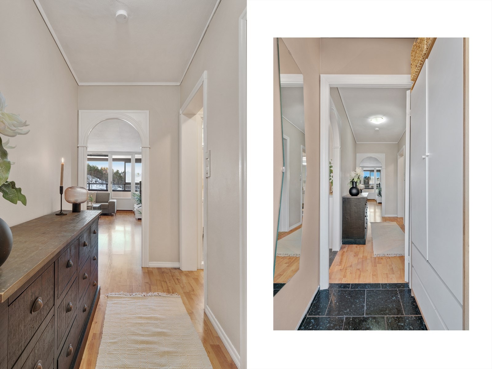 - Langstrakt entré og gang med god plass til oppbevaring av sko og yttertøy - Galleribilde