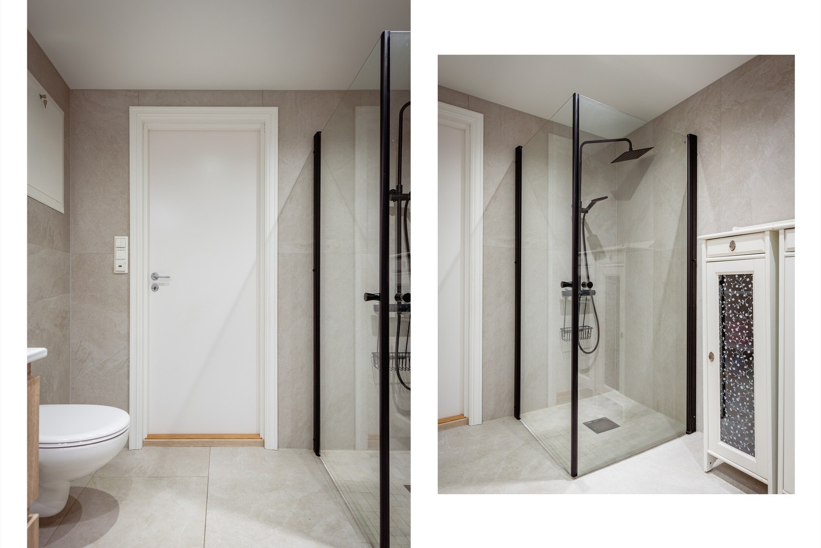 Badet ble totalrenovert i 2022 med et flott resultat. Toalettet er vegghengt og det er opplegg for vaskemaskin. Galleribilde