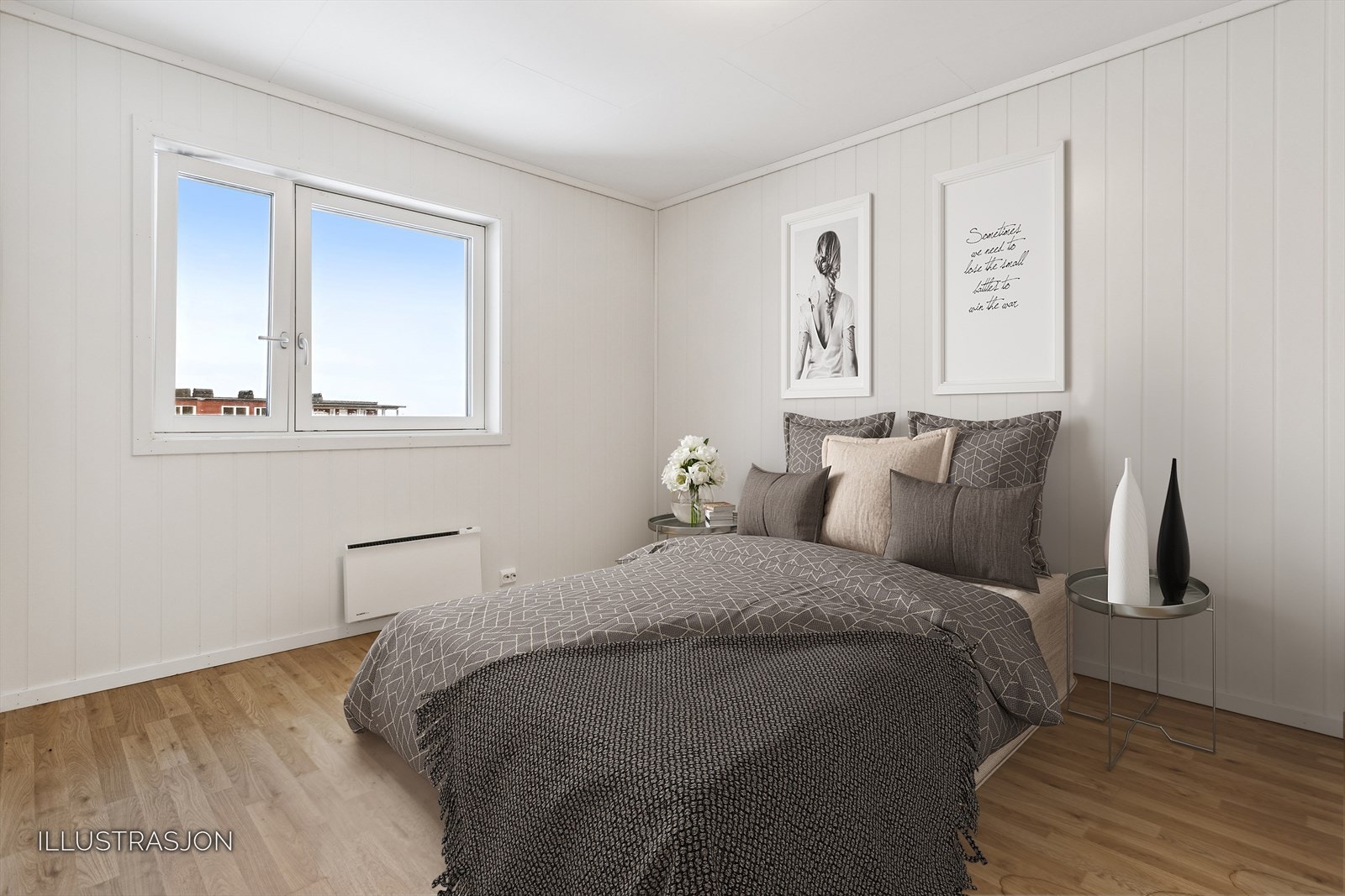 Soverommet på ca. 11 kvm har laminatgulv, nøytrale farger og nydelig utsikt - et rom for avslapning og ro. Galleribilde