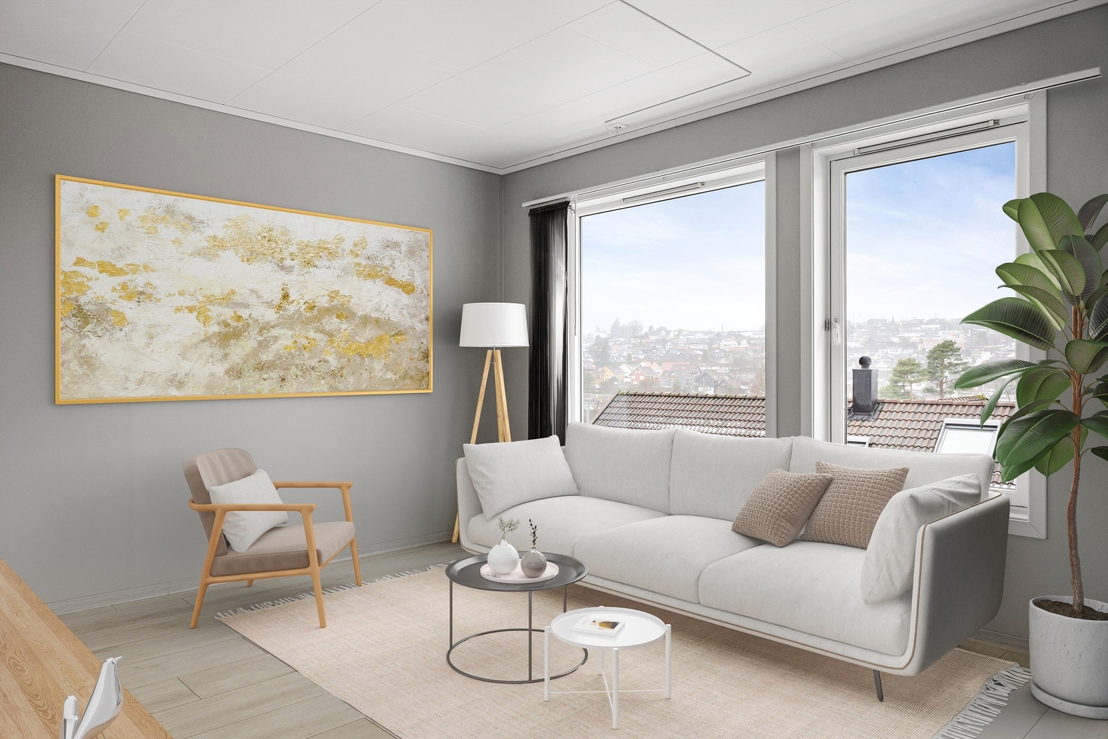 Stue.
Møbler er digitalt innsatt for visuell presentasjon. Størrelse osv. på disse kan avvike fra virkelighet. Galleribilde