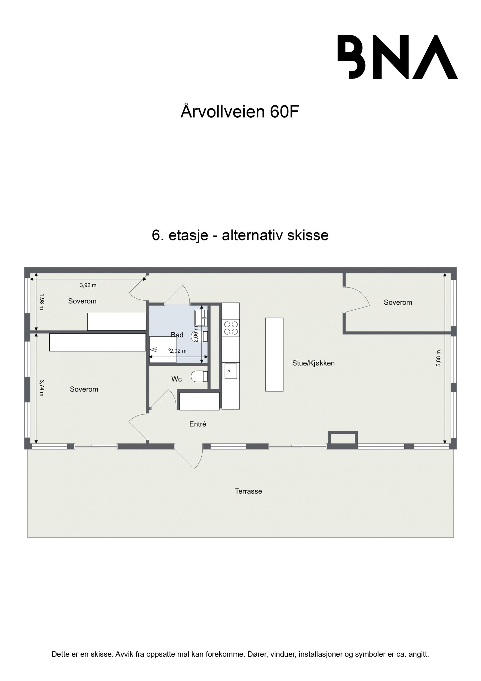 Alternativ plantegning med 3 soverom Galleribilde