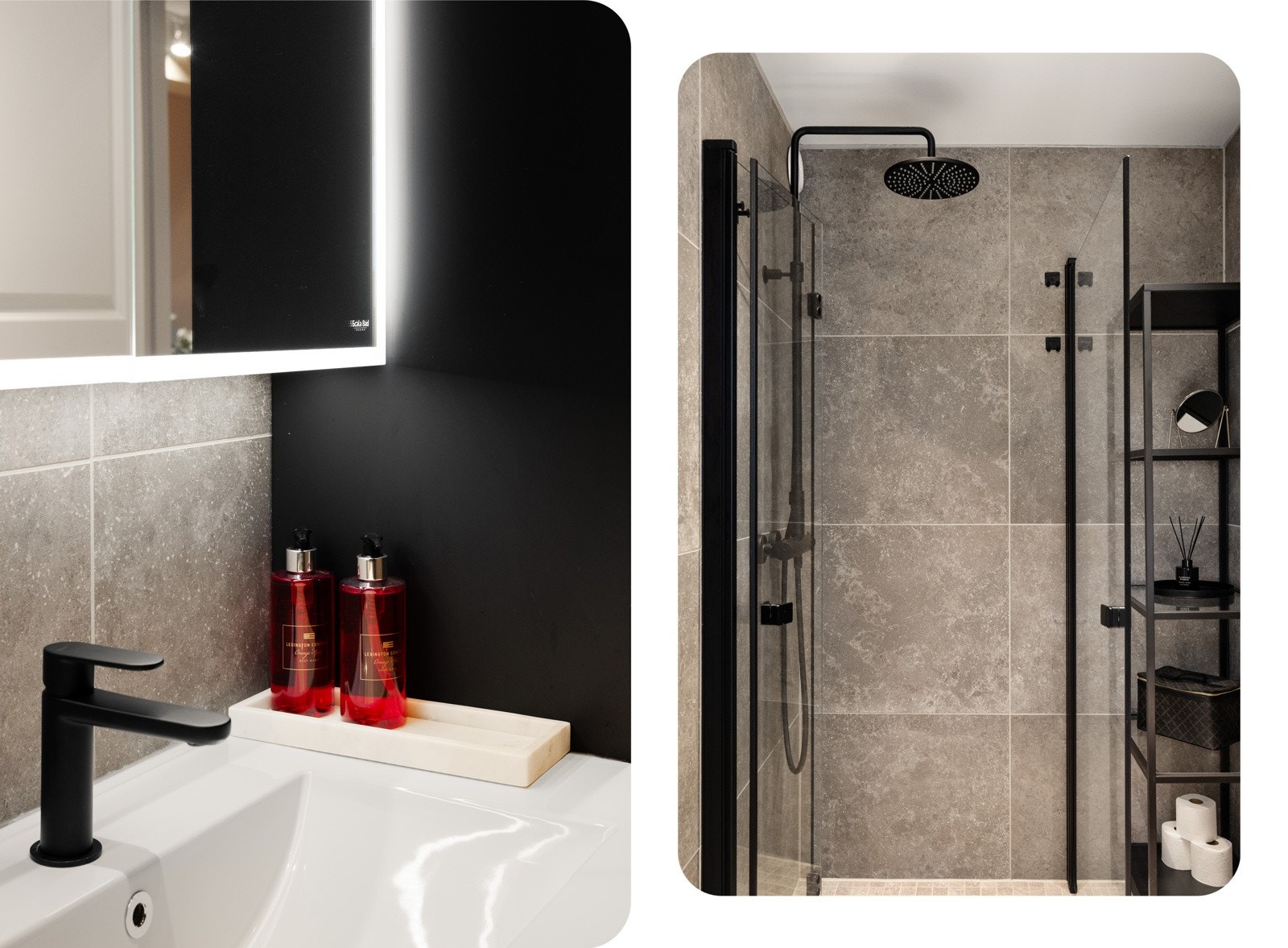 Baderommet består av toalett, dusjhjørne med glassdør og servant med oppbevaring Galleribilde