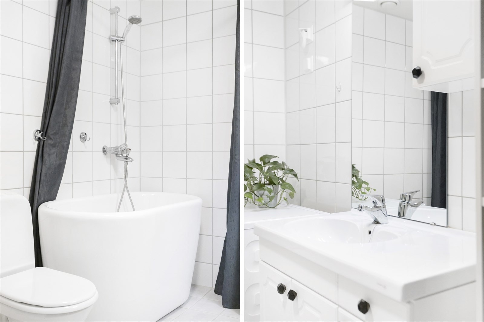 Badet inneholder servant med oppbevaring, badekar og toalett. Galleribilde