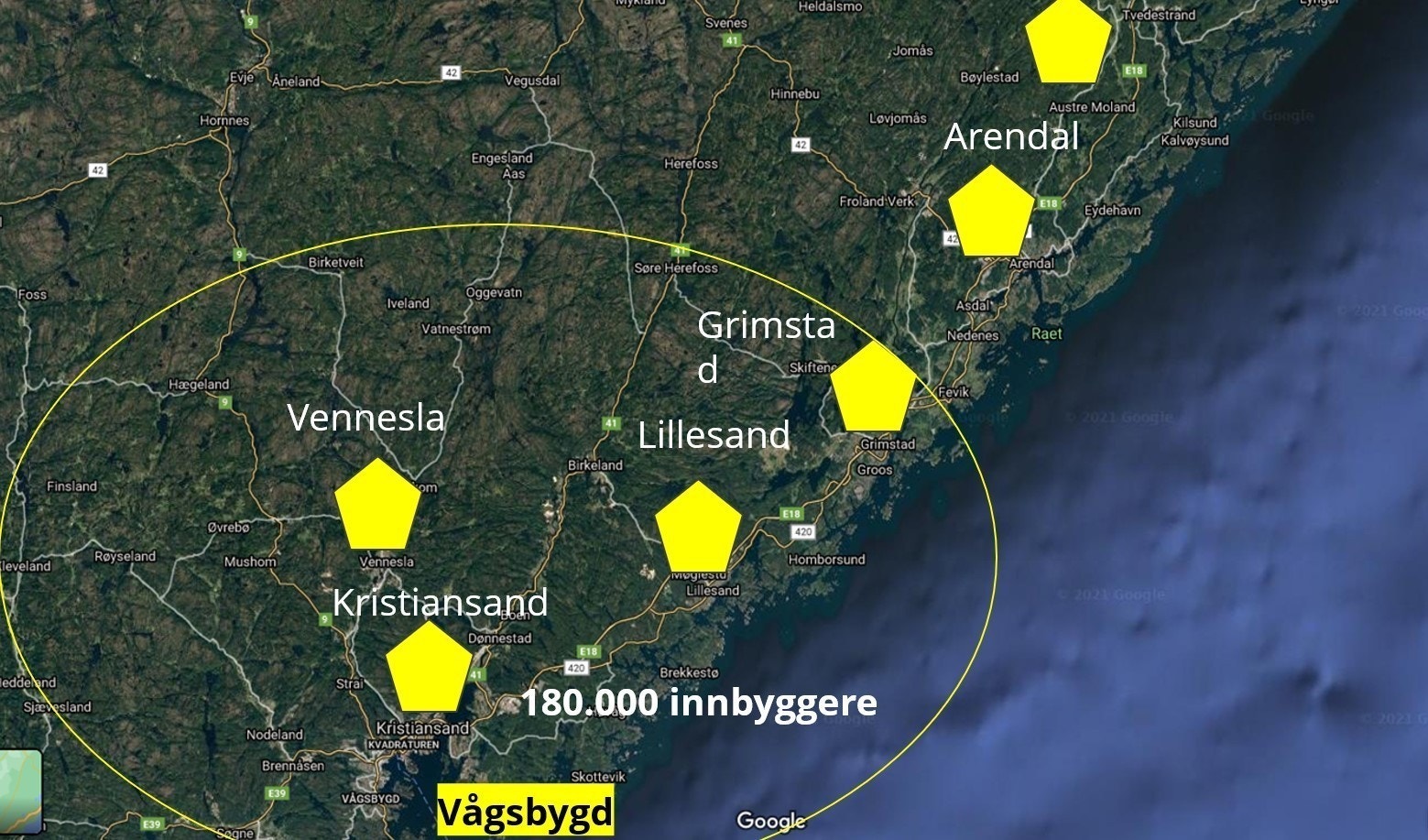 Kristiansand er regionsenter i Agder med 3 definerte handespunkter: Sørlandsparken, Kvadraturen og Vågsbygd. Galleribilde