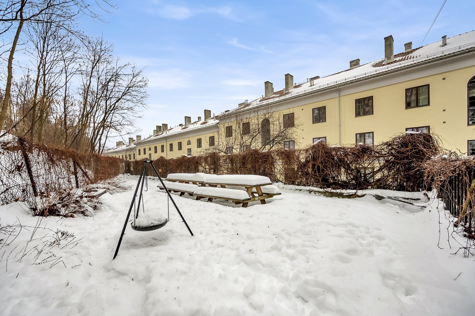 Bakgården er pent opparbeidet med beplantning og sittegrupper. Galleribilde