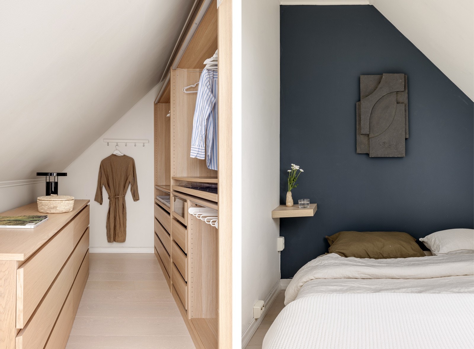 Rommet har en lekker garderobeskapsløsning som fungerer som en walk-in. Galleribilde