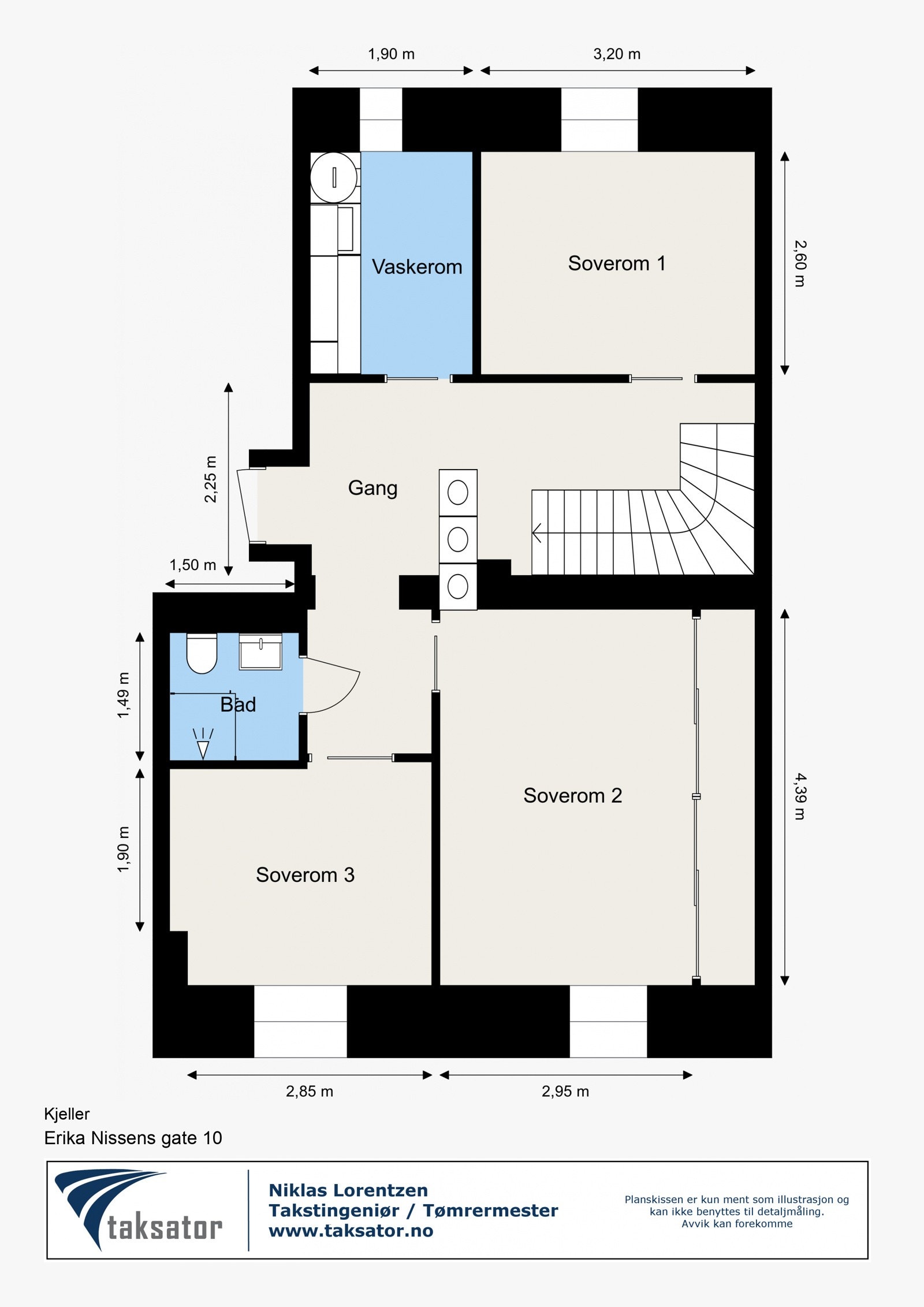 Kjelleren har tre gode soverom, bad og eget vaskerom. Galleribilde