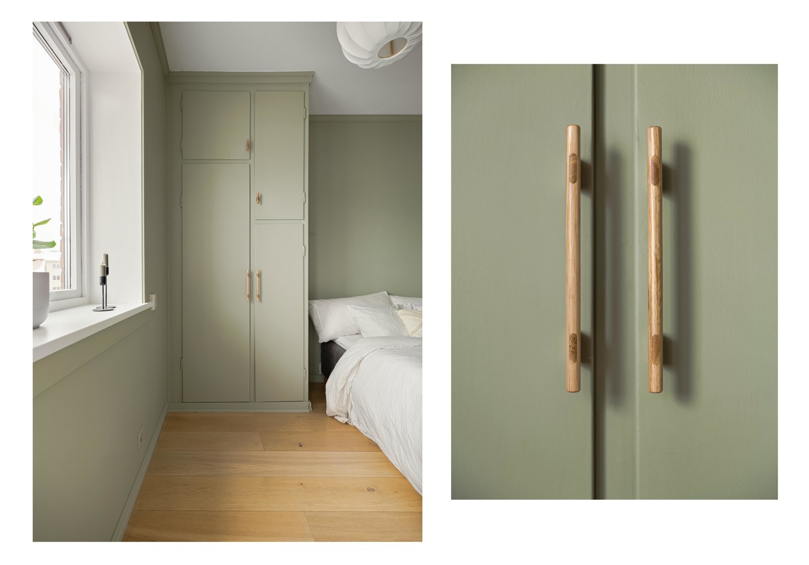 Garderobeskapet, som er nøysomt malt i samme farge som veggene, følger med i salget. Galleribilde