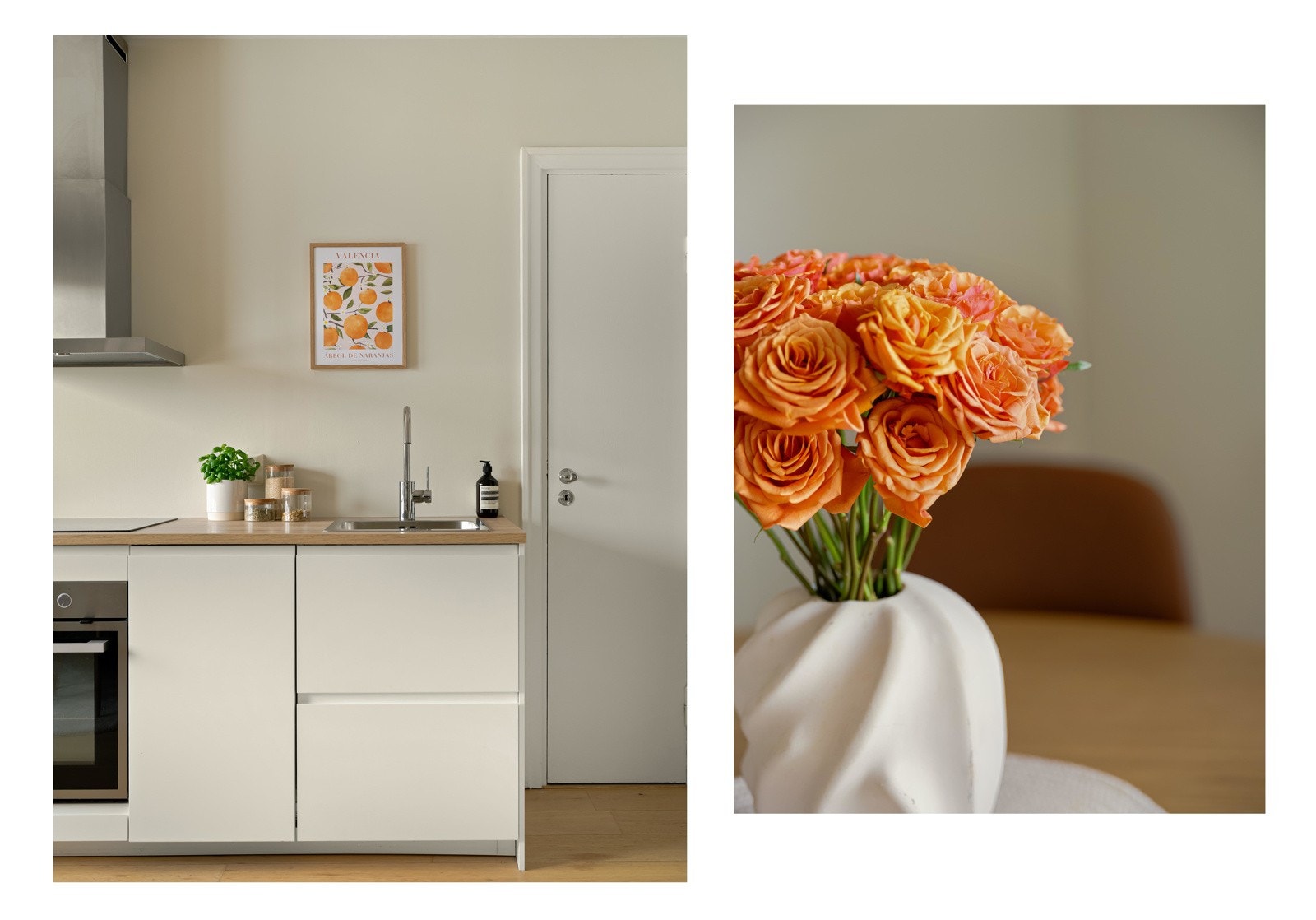 Hvitevarer, som oppvaskmaskin, kjøleskap med fryseboks, koketopp og stekeovn, er integrert og følger med i salget. Galleribilde