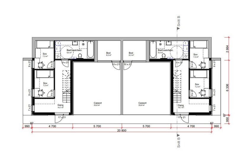 Plantegning U.etg (venstre halvpart) Galleribilde