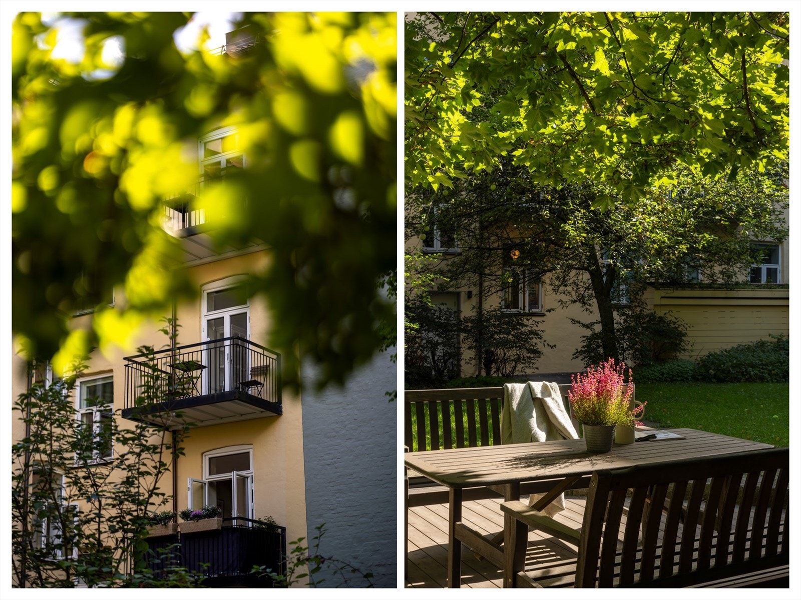 Leilighetens balkong ligger fint til vendt ut mot det grønne fellesområdet. Galleribilde