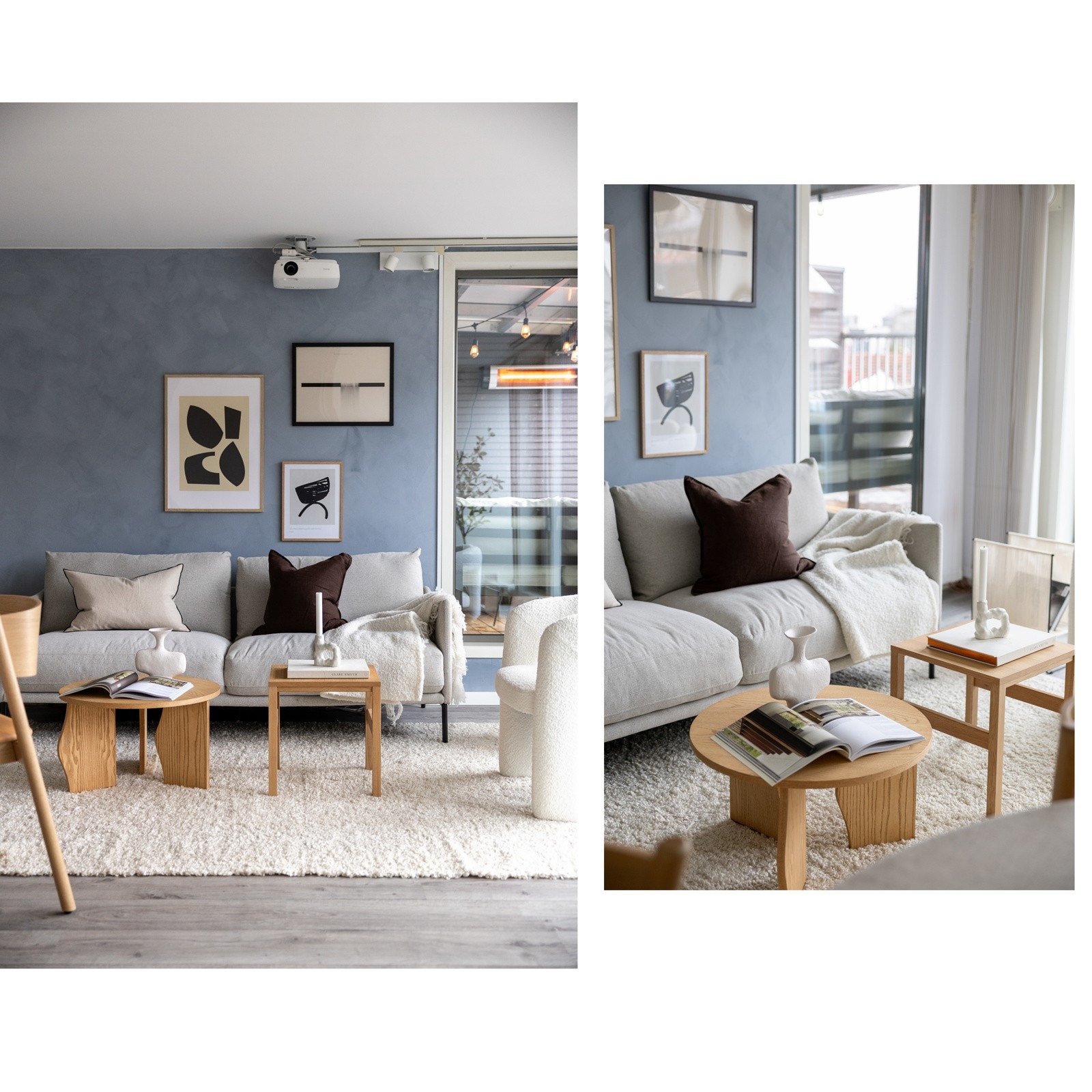 I stuen er det også installert prosjektor, perfekt for filmkvelder og kos hjemme.Overflatene er holdt i moderne og behagelig fargetoner. Galleribilde