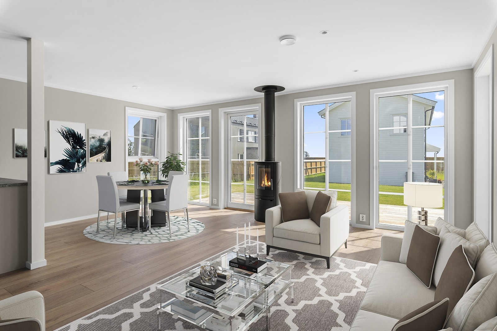 Stue med åpen løsning til kjøkken (Digital styling) Galleribilde