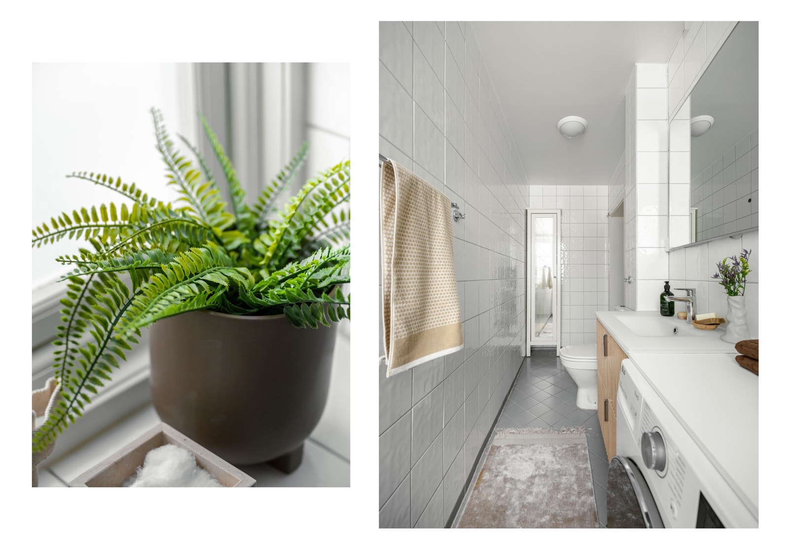 Det er naturligvis både plass og opplegg for vaskemaskin her inne, samt varme i gulvet. Galleribilde